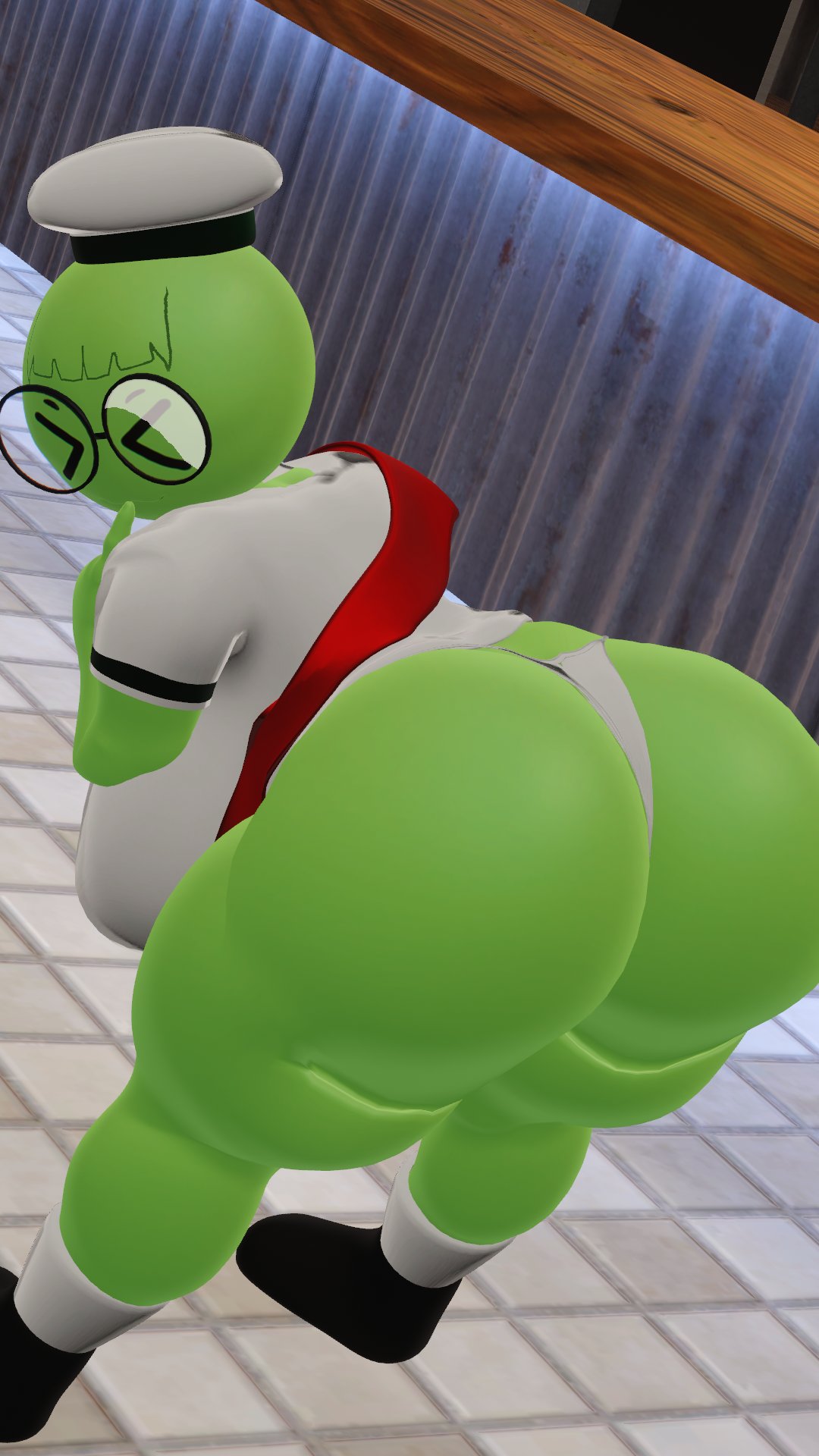 3d, bent over, glasses, green skin, huge ass, peak (videogame), peak-chan (okgaki), scout (peak), thegrinderops, thick thighs
