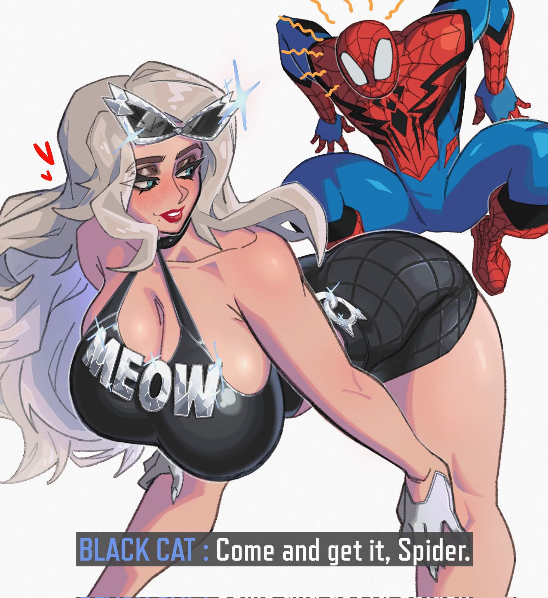 1boy, 1boy1girl, 1girl1boy, 1girls, 2026, 2d, alluring, big ass, big breasts, big thighs, black cat (marvel rivals), black cat (marvel), black cat (urban predator), breasts, bursting breasts, clothed, color, colored, couple, couple (romantic), couples, curvaceous, curvaceous body, curvaceous female, curvaceous figure, curvaceous hips, curvy, curvy body, curvy female, curvy figure, curvy hips, digital media (artwork), enticing, eyeshadow, felicia hardy, female, fully clothed, hips, hourglass figure, huge ass, huge breasts, huge thighs, large ass, large breasts, large thighs, legs, light skin, light-skin, light-skinned female, light-skinned male, looking at partner, looking back, male, male/female, marvel, marvel comics, marvel rivals, mask, masked, masked male, massive breasts, mature, mature female, netease games, peter parker, pinup, red lipstick, rixsama, romantic, romantic couple, seducing, seductive, seductive look, seductive pose, slim waist, spider-man, spider-man (marvel rivals), spider-man (series), straight, superhero, superheroine, teasing, teasing partner, teasing with ass, teasing with butt, temptation, tempting, text, thick, thick breasts, thick hips, thick legs, thick thighs, thighs, unmasked, voluptuous, voluptuous female, waist, white background, white hair, wide hips