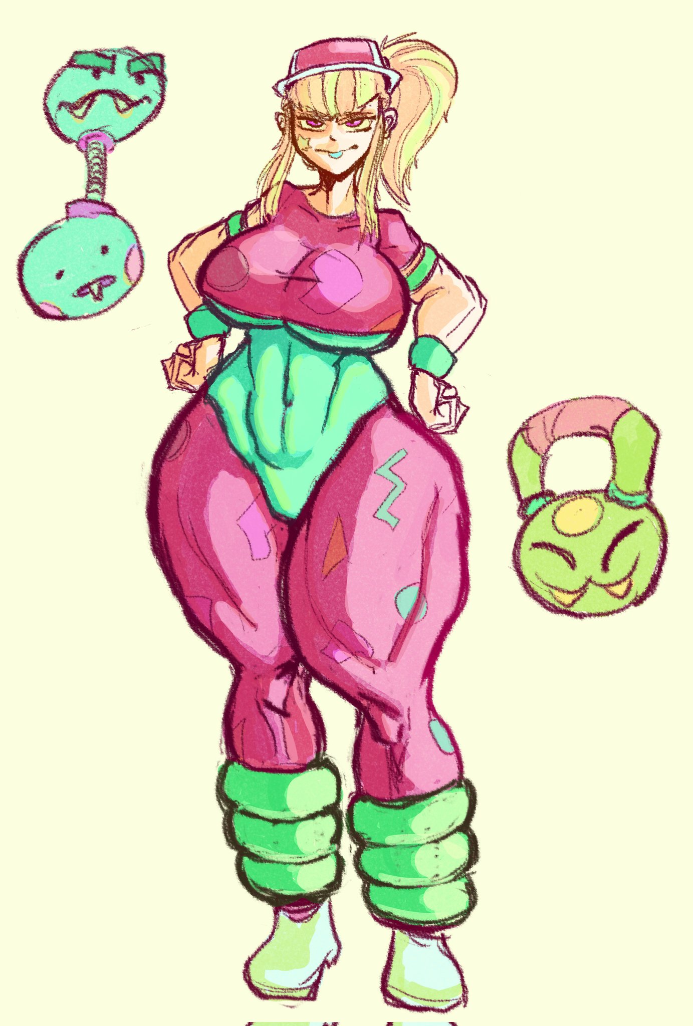 1girls, abs, blonde hair, brawl stars, breasts, female, female focus, female only, fit, fit female, gym clothes, gym uniform, hands on hips, headgear, human, large breasts, leggings, long hair, melodie (brawl stars), muscular, navel, pink eyes, pump it melodie (brawl stars), slim waist, tagme, thick thighs, thunder thighs, tied hair, tight clothing, wide hips