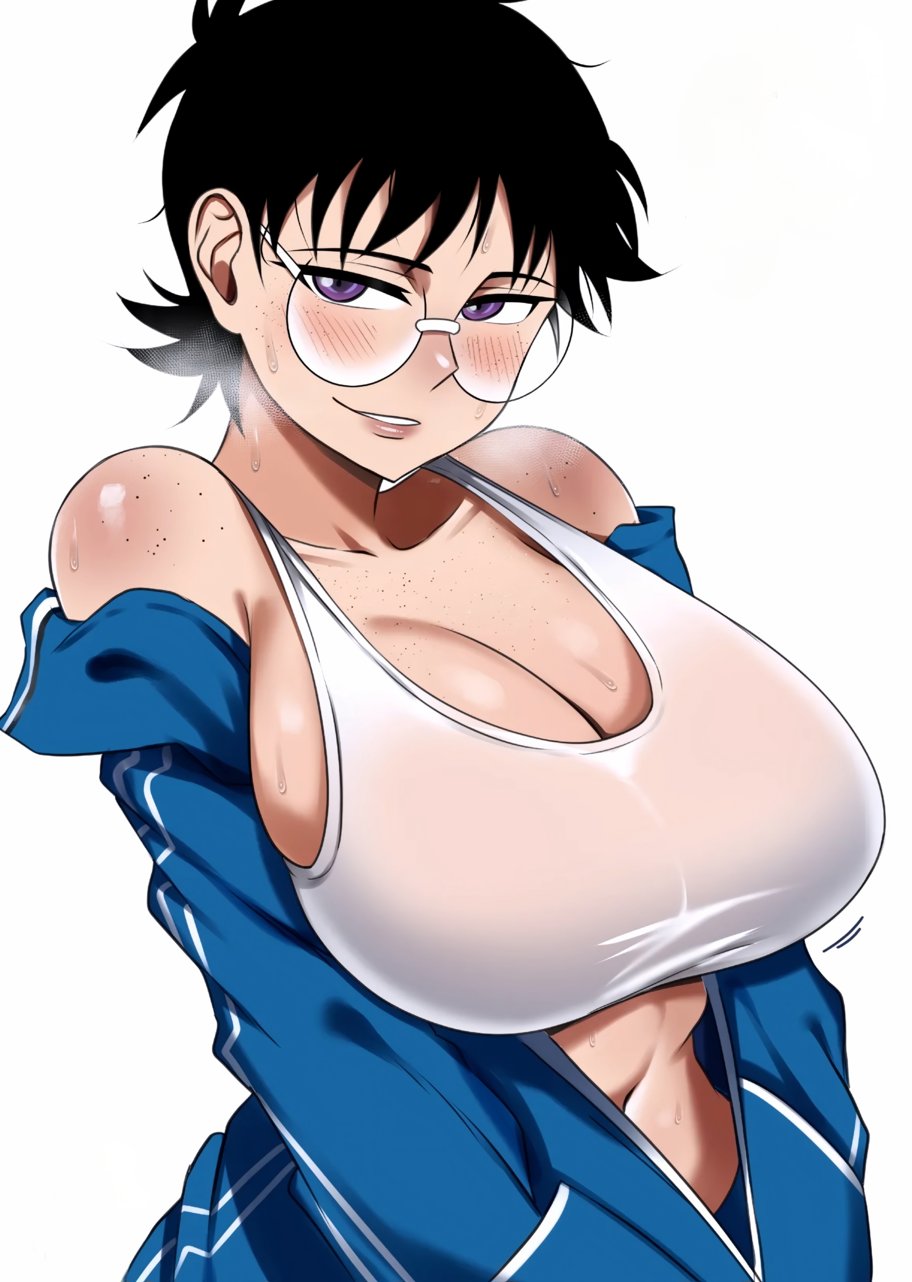 1girls, black hair, female, female only, glasses, huge ass, huge breasts, jane (nesz), nesz, purple eyes, short hair, tomboy