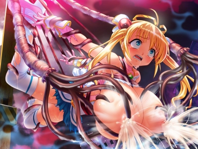 1girls ahoge blonde_hair blue_eyes blush breasts clothing female game_cg gloves halo honjou_erena huge_breasts lactation long_hair magical_girl mahou_shoujo_erena milk milk_squirt nipples open_mouth oppai potekoro puffy_nipples restrained skirt slime solo suspension tentacle thighhighs tied_hair torn_clothes twintails