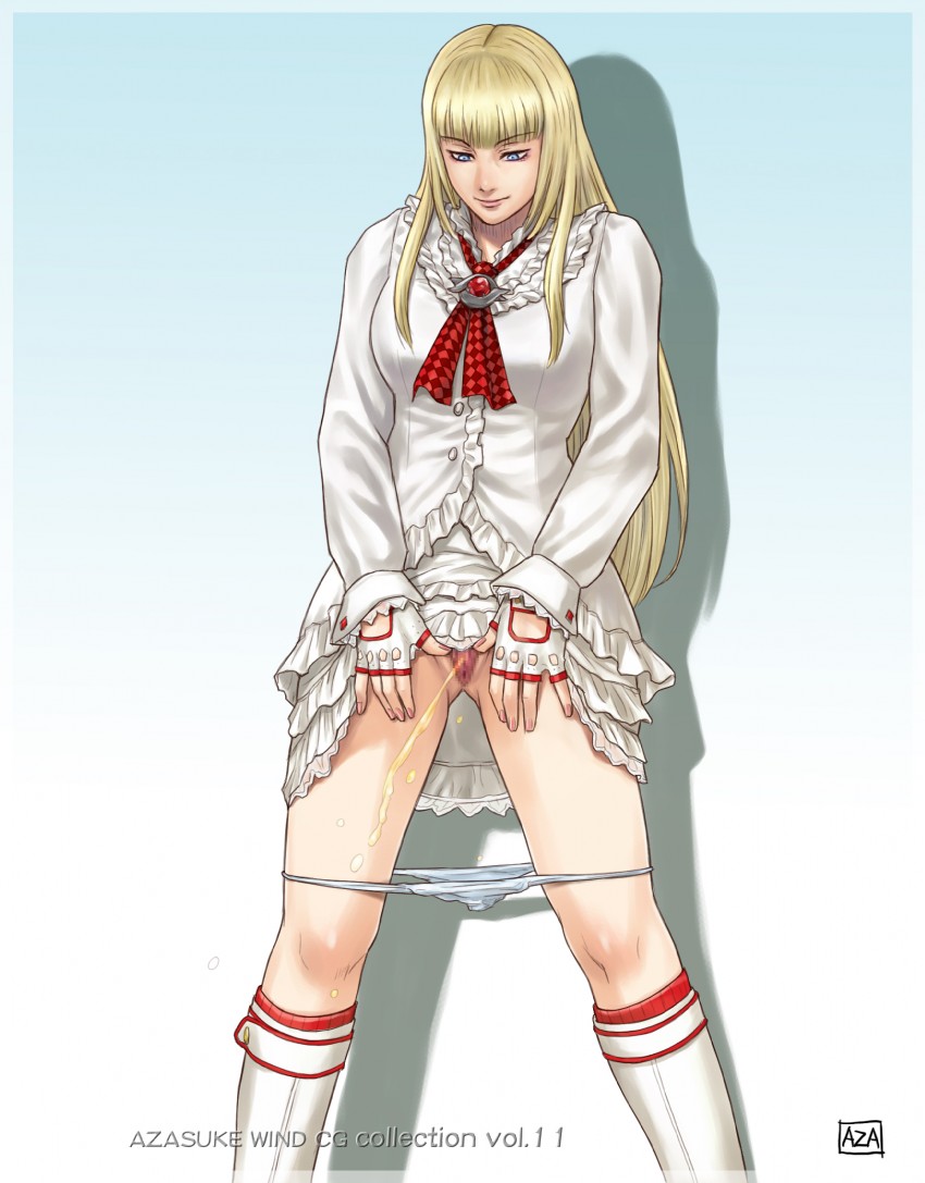 azasuke blonde_hair censored clothing emilie_de_rochefort female golden_shower panties panty_pee peeing schoolgirl statuesque tekken urine watersports