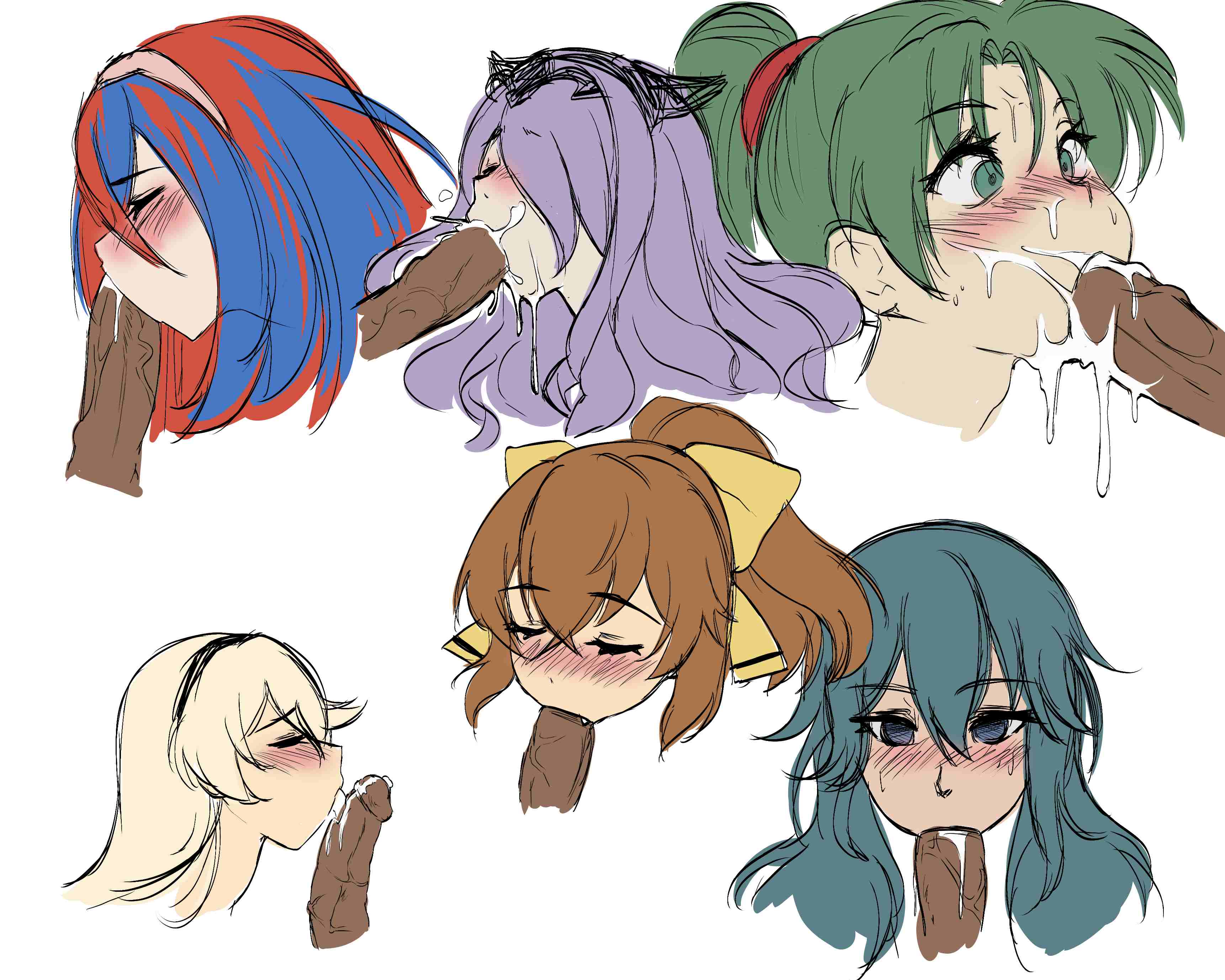 6+boys, 6+girls, 6boys, 6girls, alear (fire emblem), alear (fire emblem) (female), blonde hair, blue eyes, blue hair, brown hair, byleth (fire emblem), byleth (fire emblem) (female), camilla (fire emblem), closed eyes, corrin (fire emblem), corrin (fire emblem) (female), cum, cum in mouth, cum on face, delthea (fire emblem), fefex, fellatio, female, female focus, fire emblem, fire emblem echoes: shadows of valentia, fire emblem engage, fire emblem fates, fire emblem: the blazing blade, fire emblem: three houses, green eyes, green hair, long hair, lyn (fire emblem), male, medium hair, multicolored hair, multiple boys, multiple females, multiple girls, multiple males, nintendo, oral, ponytail, purple hair, red hair, rs40uchiha, short hair, teal hair