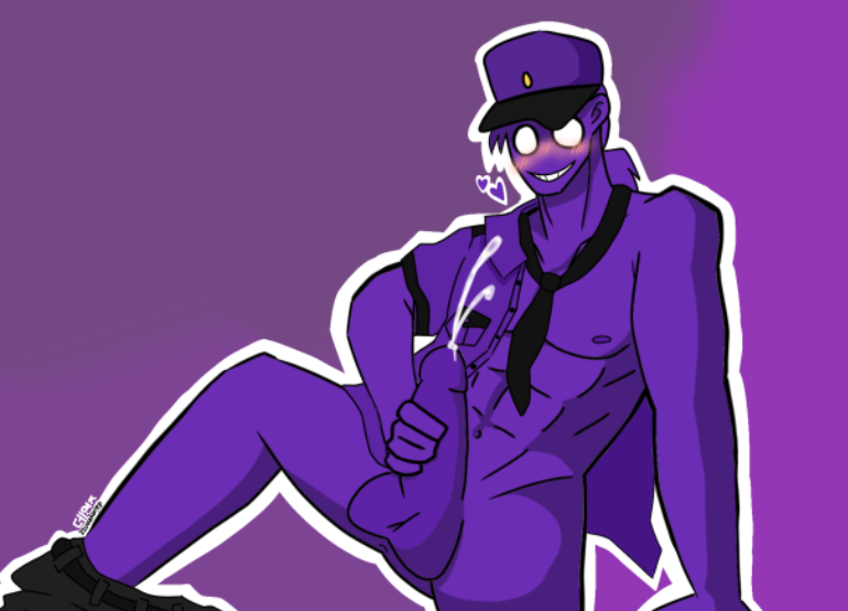 1boy blush blushing_at_viewer cumming five_nights_at_freddy's gay jerking_off jerkingoff looking_at_viewer male_focus male_only masturbating masturbation necktie pantless partially_clothed purple_background purple_body purple_guy purple_hair purple_skin solo solo_focus solo_male vincent_(fnaf) white_outline william_afton