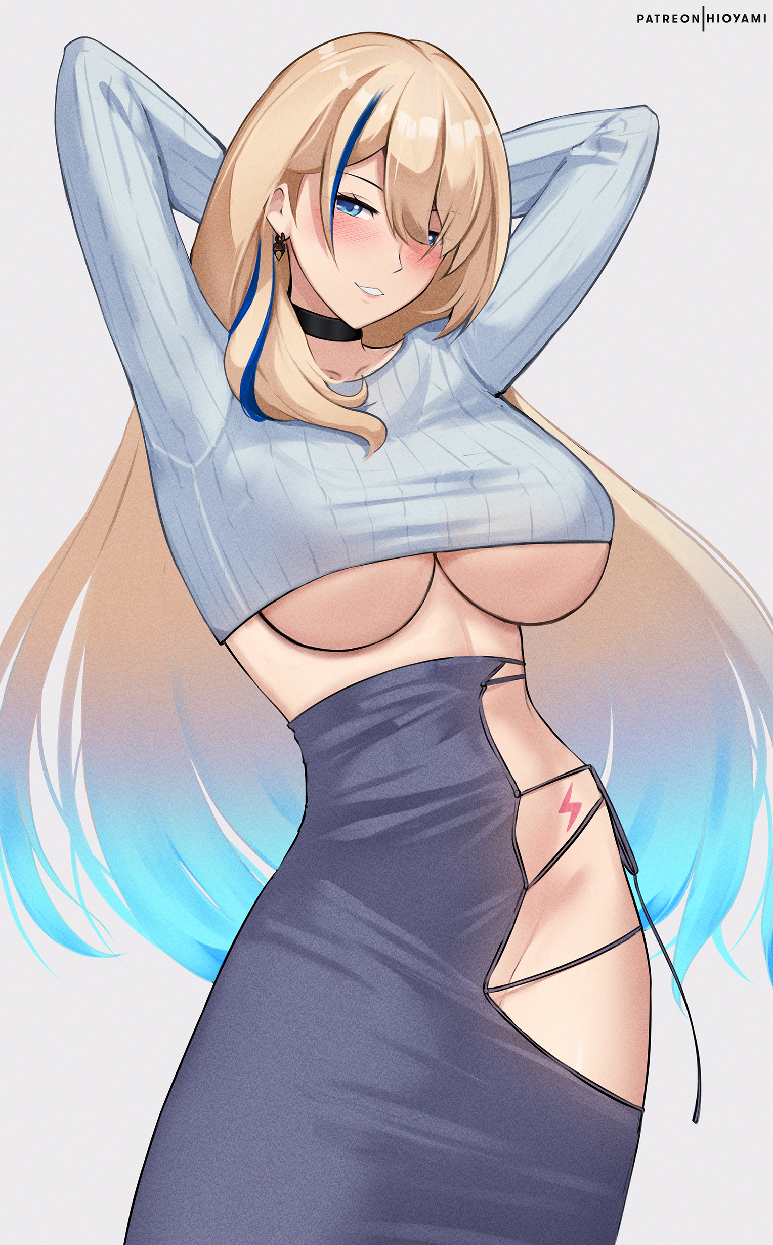 1girls, 2023, blonde hair, breasts, curvy body, curvy figure, female, high resolution, hioyami, honkai: star rail, huge breasts, long hair, looking at viewer, seductive look, serval landau, solo female, solo focus, underboob