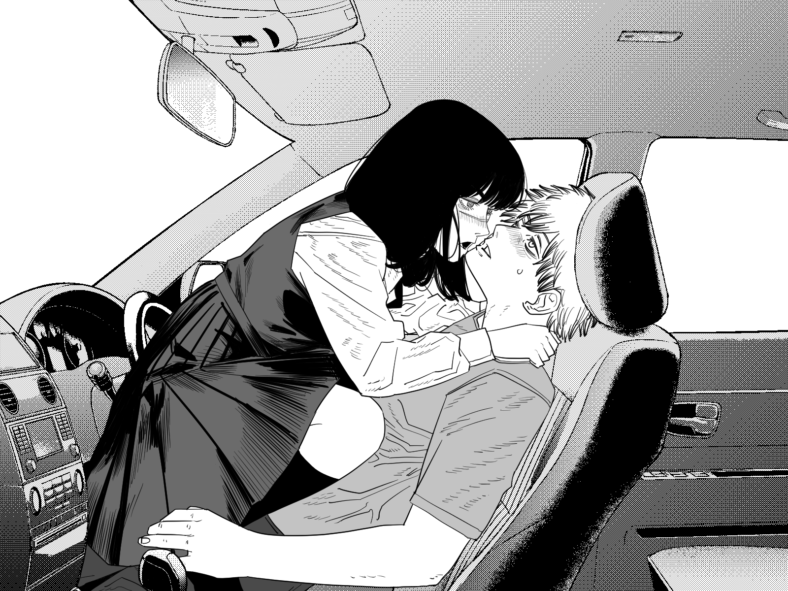 black hair, chainsaw man, clothed sex, denji (chainsaw man), long hair, scar, school uniform, sex, yoru (chainsaw man)