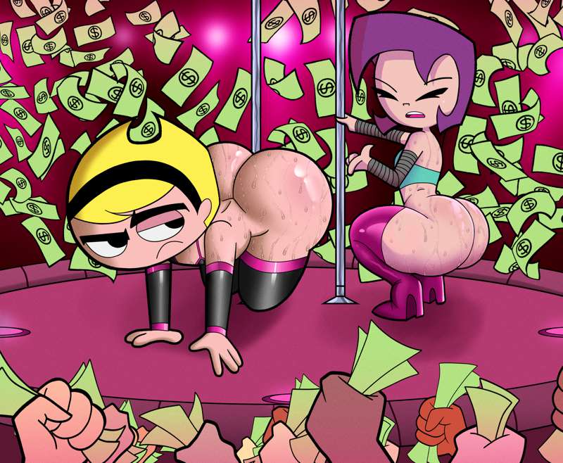 2girls ass bent_over big_ass big_butt blonde_hair cash crossover doompypomp eyebrows female fuckgirl gaz_membrane high_heels invader_zim large_ass light-skinned_female light_skin mandy_(billy_and_mandy) money multiple_boys pole pole_dancer pole_dancing purple_hair rear_view short_hair stockings stripper stripper_pole the_grim_adventures_of_billy_and_mandy thick_thighs thighhighs thighs