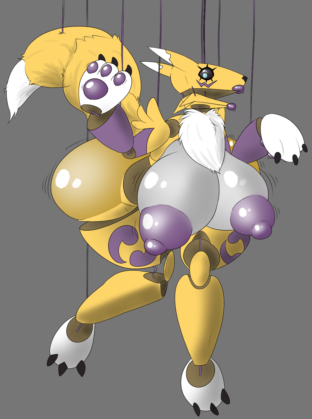 anthro ass bandai_namco big_breasts big_butt breasts digimon digimon_(species) female fluffy fluffy_tail hi_res huge_breasts huge_butt hyper hyper_breasts hyper_butt inanimate_transformation lips puppet puppet_strings renamon silicone solo string tail teliars643 thick_lips transformation wooden_body