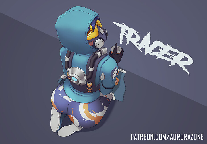 ass aurorazone cute fat_ass fully_clothed graffiti_tracer kneeling overwatch tagme tracer