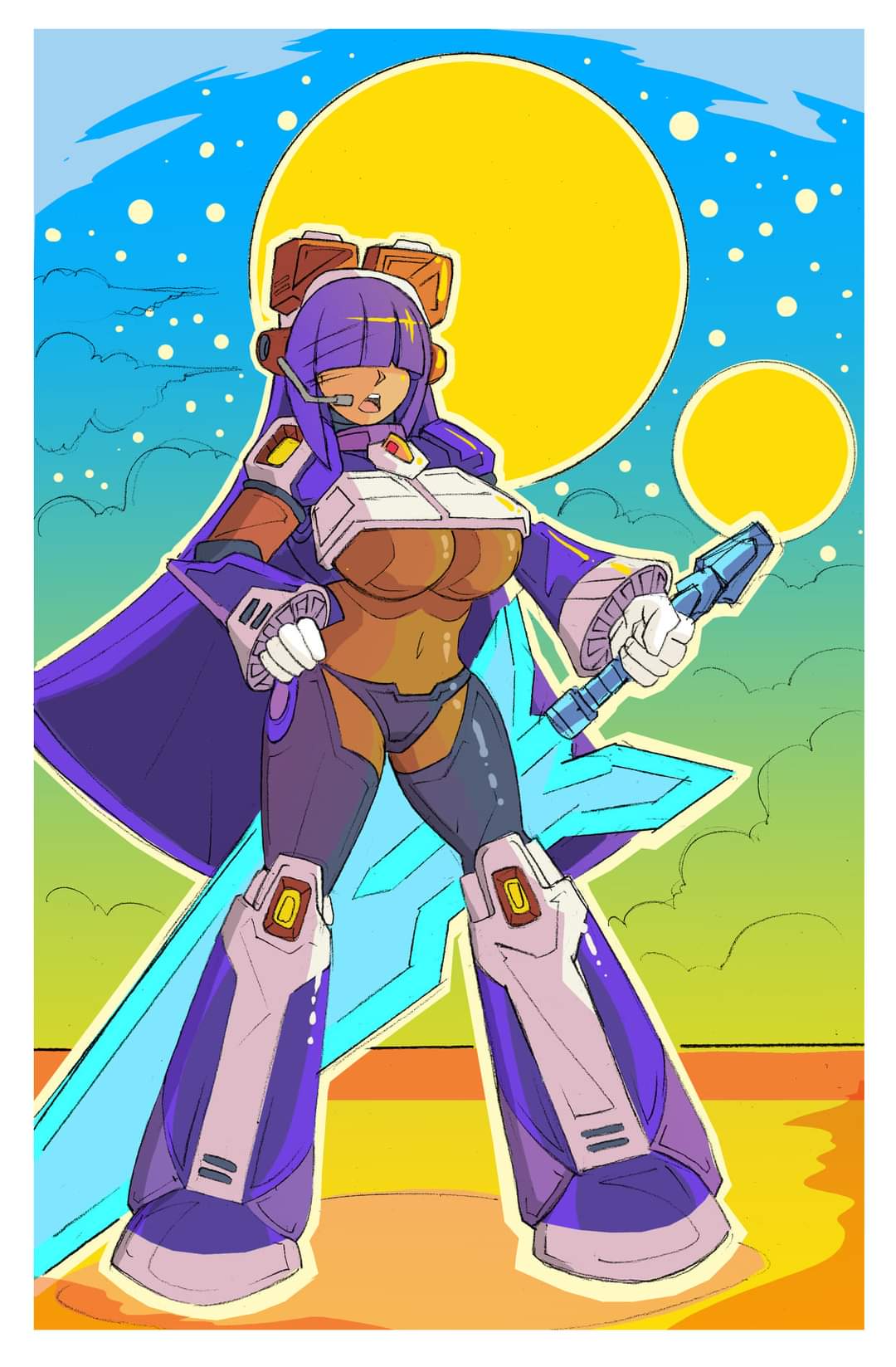 android big_breasts female hair_over_eyes layer mega_man mega_man_x mega_man_x_dive pumpkinsareholy purple_hair robot_girl tagme underboob