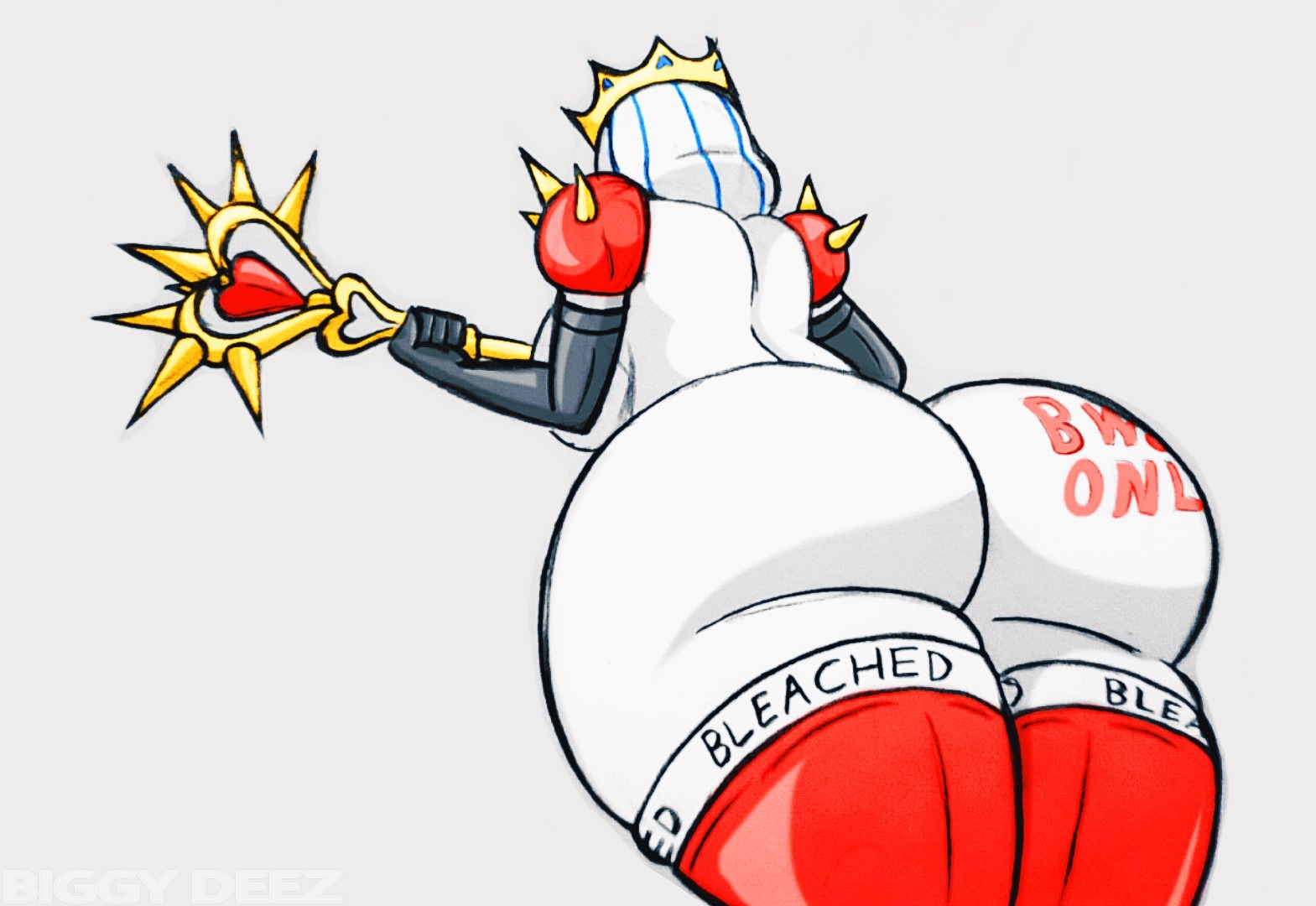 1girls, ass, big ass, big breasts, big butt, biggy deez, bleached, bleached clothing, breasts, bubble ass, bubble butt, female, female only, fortnite, monster girl, queen of hearts, queen of hearts (fortnite), raceplay, solo, text, white hair, white skin