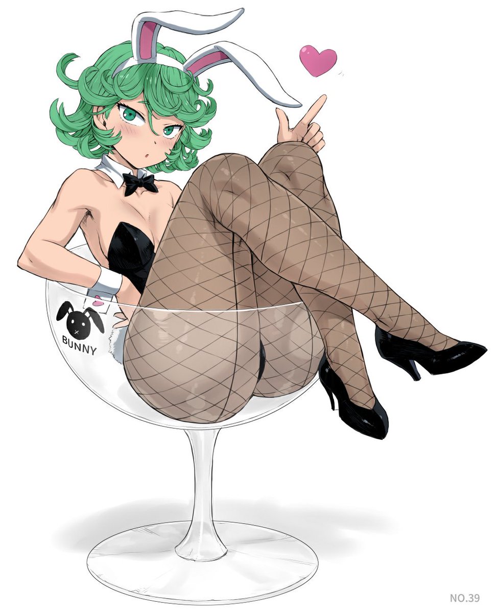 1girls, ass, big ass, big breasts, big butt, blush, bowtie, breasts, bunny ears, bunnysuit, color, fat ass, female, female only, fishnets, glass, gonzalo costa, green eyes, green hair, high heels, light skin, light-skinned female, mogudan, one-punch man, solo, solo female, solo focus, stuck, tatsumaki, thick thighs, thighs, wide hips