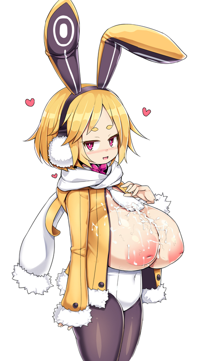 alternate_version_available breasts bunny_ears bunny_girl bunny_tail bunnysuit cum cum_on_breasts cute disgaea disgaea_5 exposed_breasts huge_breasts inverted_nipples large_breasts looking_at_viewer nipples nippon_ichi_software sawati tights usalia_(disgaea) visible_nipples