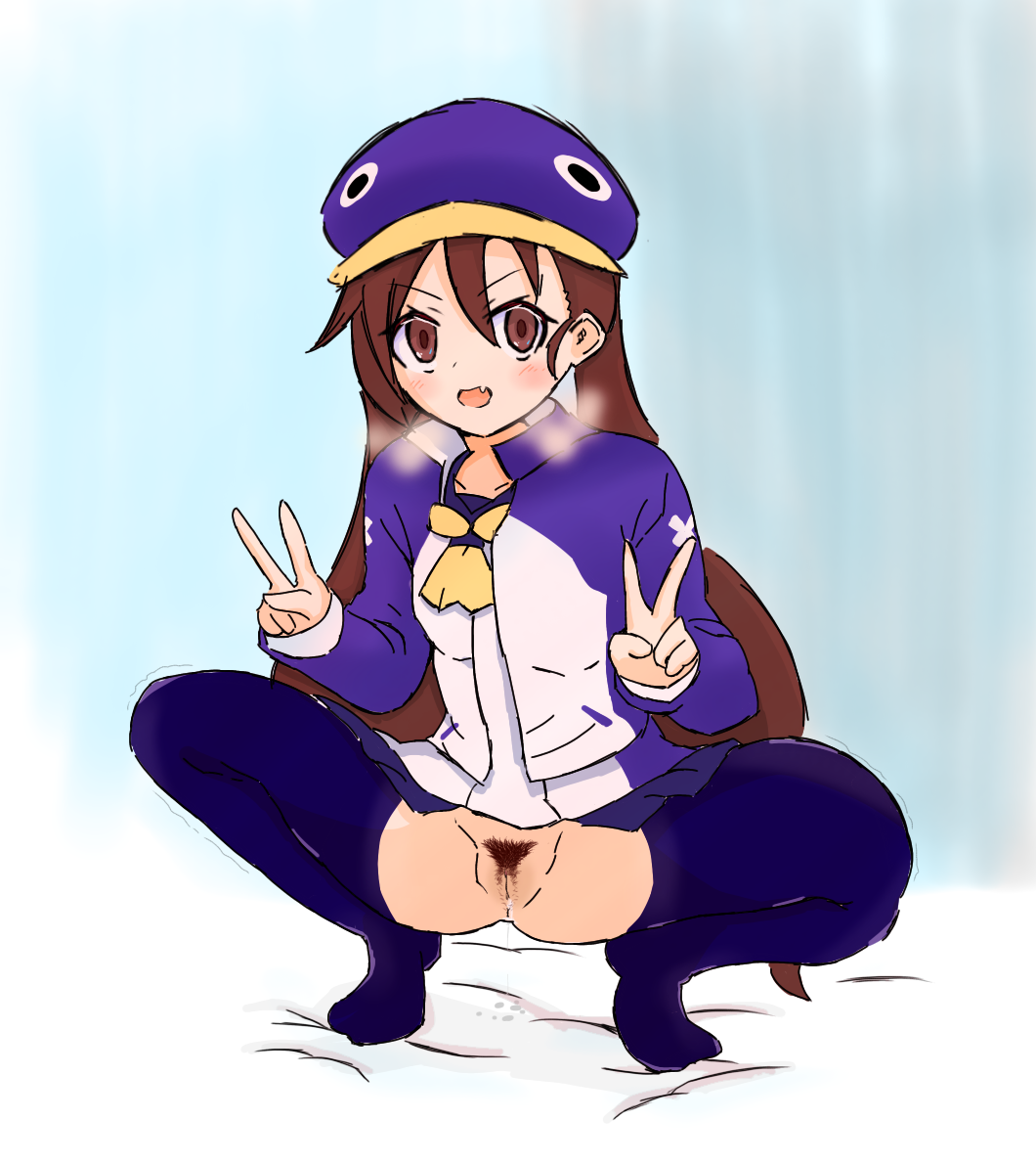 disgaea disgaea_4 double_v fuka_kazamatsuri nippon_ichi_software no_panties pubic_hair pussy spread_legs thighhighs upskirt warm_(artist)