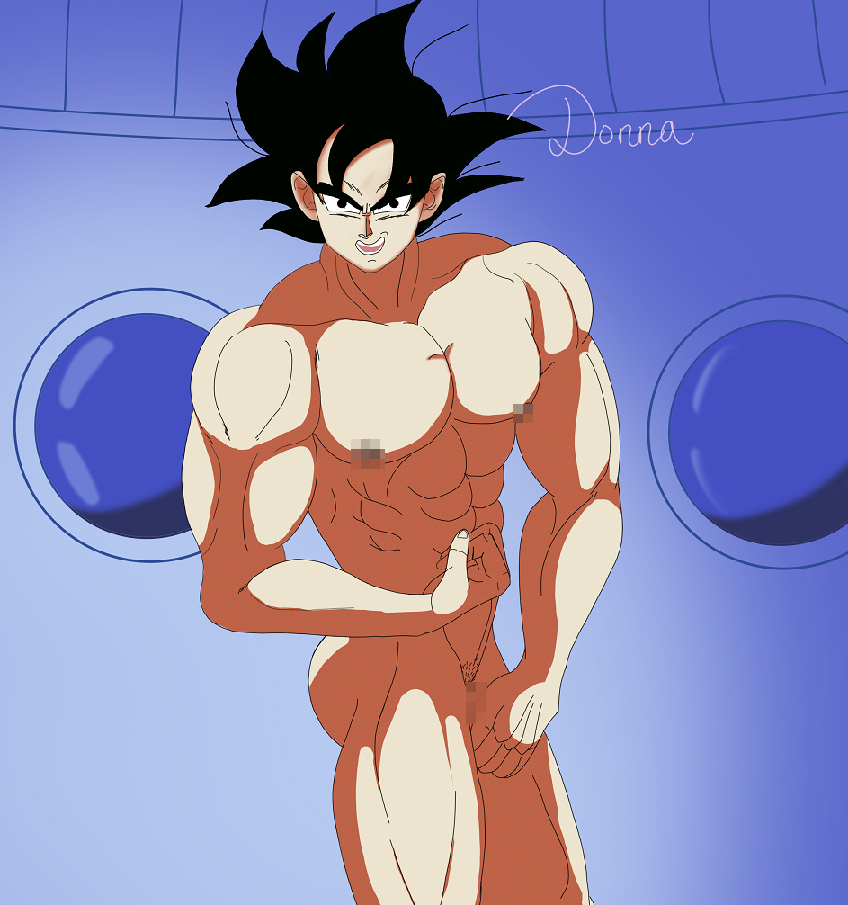 1boy bara donnalisianthus dragon_ball dragon_ball_z flexing gay male muscles muscular muscular_male son_goku yaoi