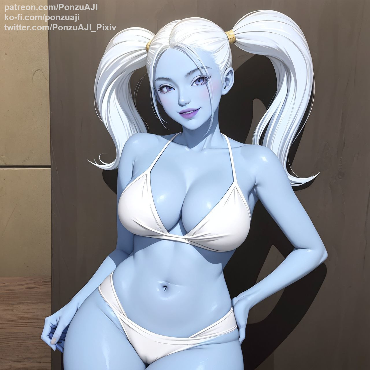 1girls, ai generated, breasts, dragon ball, dragon ball super, female, female only, huge breasts, long hair, marcarita, ponzuaji, seductive look, solo, stable diffusion, twintails, voluptuous, voluptuous female, white hair