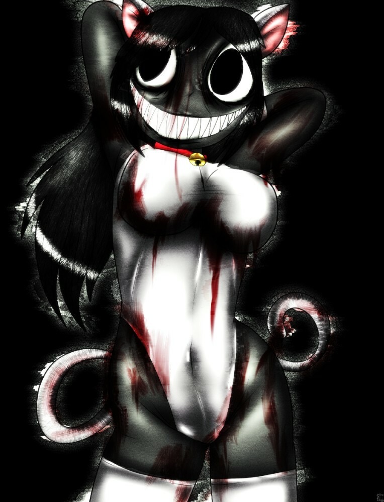 anthro armpits big_eyes black_hair blood catgirl creepy fahad_lami grey_skin horror lomando mimi_(lomando.com) nightmare_waifu scary scary_face sharp_teeth