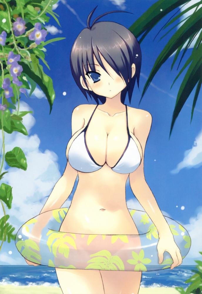 belly bikini bottomless breasts cleavage kirishima_sakura kyogoku_shin large_breasts mizugi sakura_sakura white_bikini