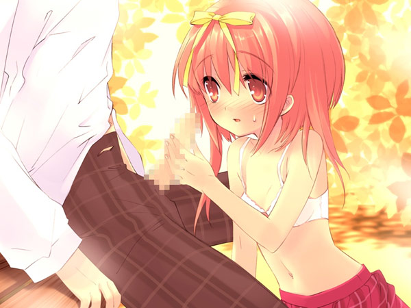 1boy 1girls 2d adult_and_teenager adult_on_young age_difference akihime_sumomo cute female handjob imminent_oral imminent_sex imminent_vaginal innocent itou_noiji nanatsuiro_drops oral petite red_eyes red_hair skinny slim tagme teenager young