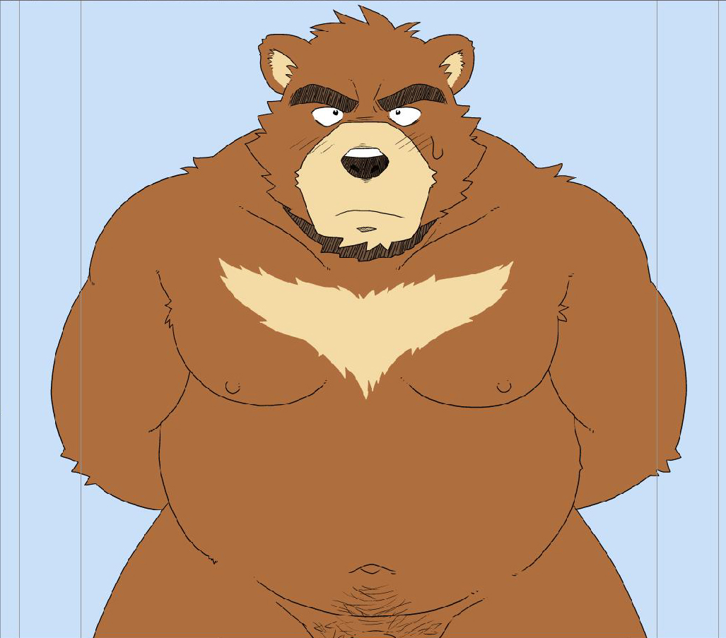 2023 anthro barely_visible_genitalia barely_visible_penis bear belly big_belly black_nose brown_body genitals juuichi_mikazuki kemono kumacchi male mammal moobs morenatsu nipples overweight overweight_male penis solo