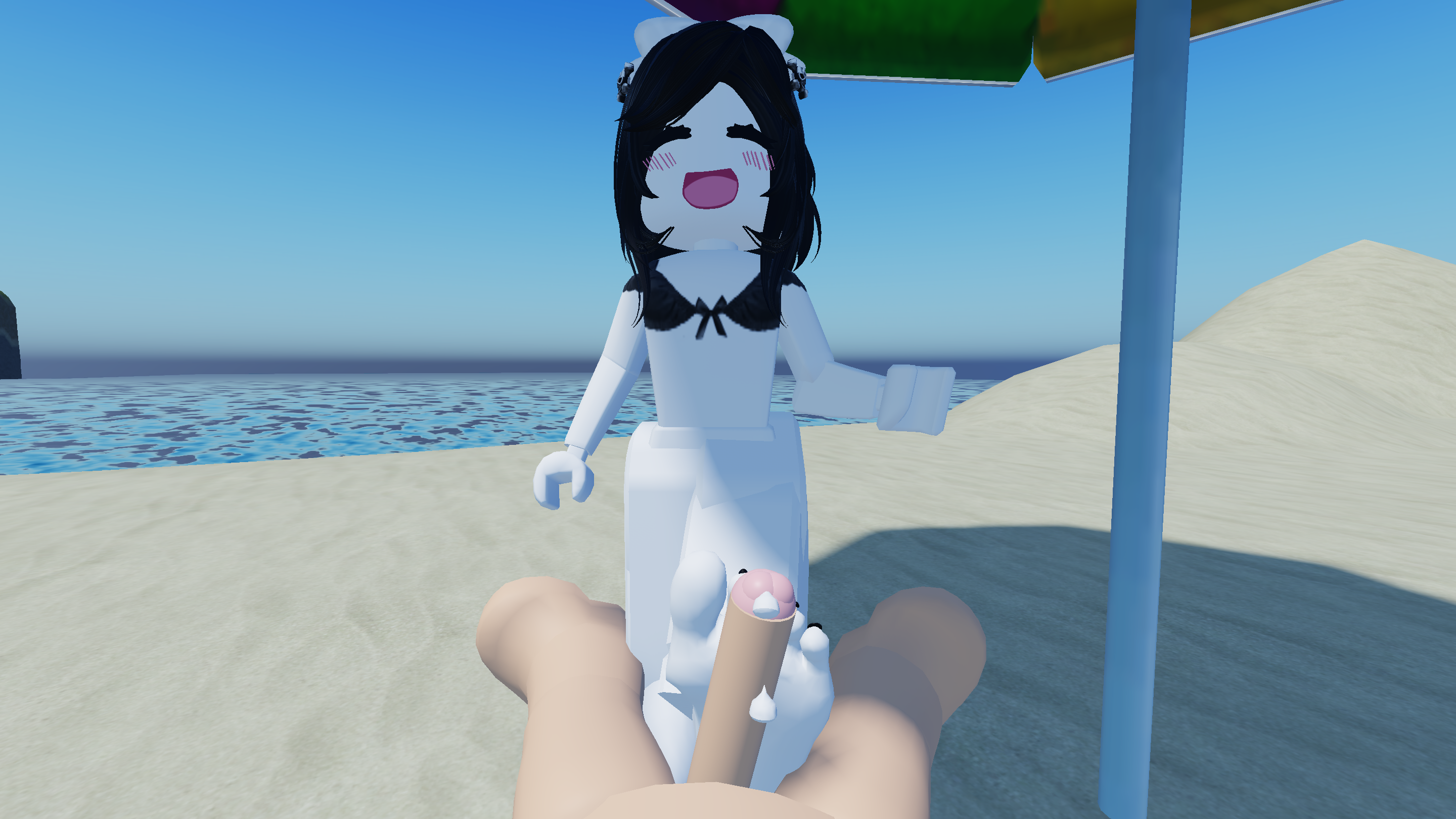 3d, artist request, beach, cum, feet, foot fetish, footjob, footjob with one foot, roblox, robloxian, source request, tagme