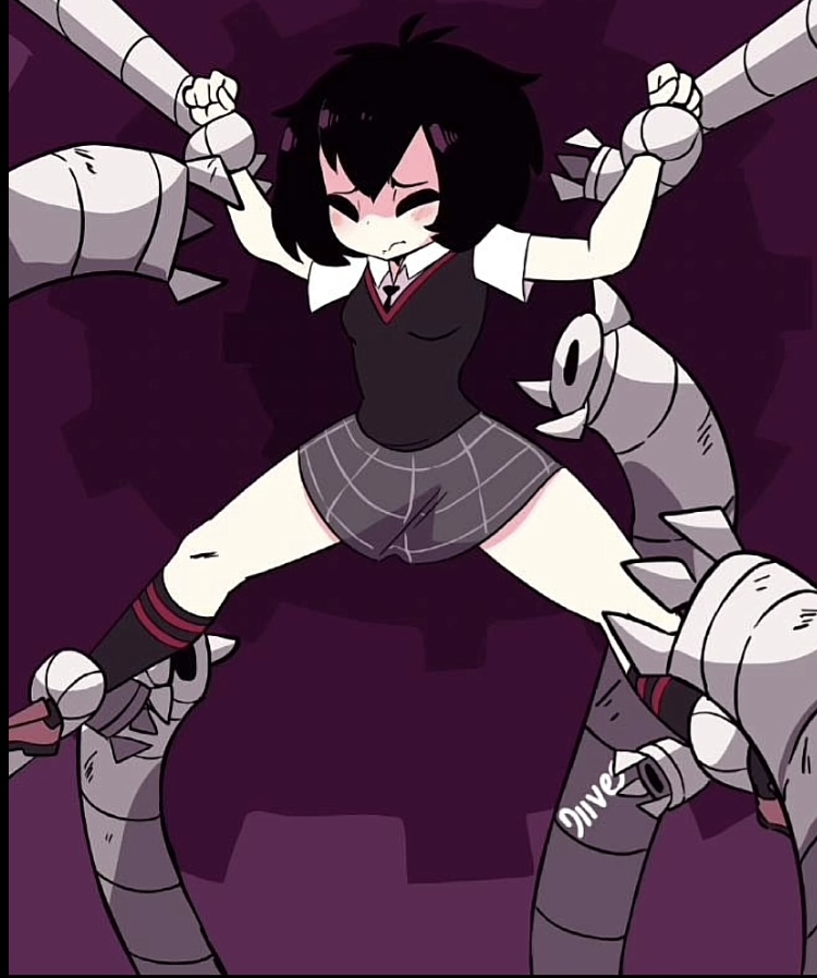 1girls, arm grab, asian, asian female, black hair, bound, bound ankles, bound wrists, breasts, caught, closed eyes, clothed, diives, doctor octopus, female, female only, hopeless, human, imminent rape, leg grab, machine, marvel, marvel comics, offscreen character, patreon, peni parker, petite, restrained, scared, screencap, skirt, small breasts, spider-man (series), spider-man: into the spider-verse, spread arms, spread eagle, spread legs, struggling, suspension, tentacle, unseen character, wince, worried expression, young