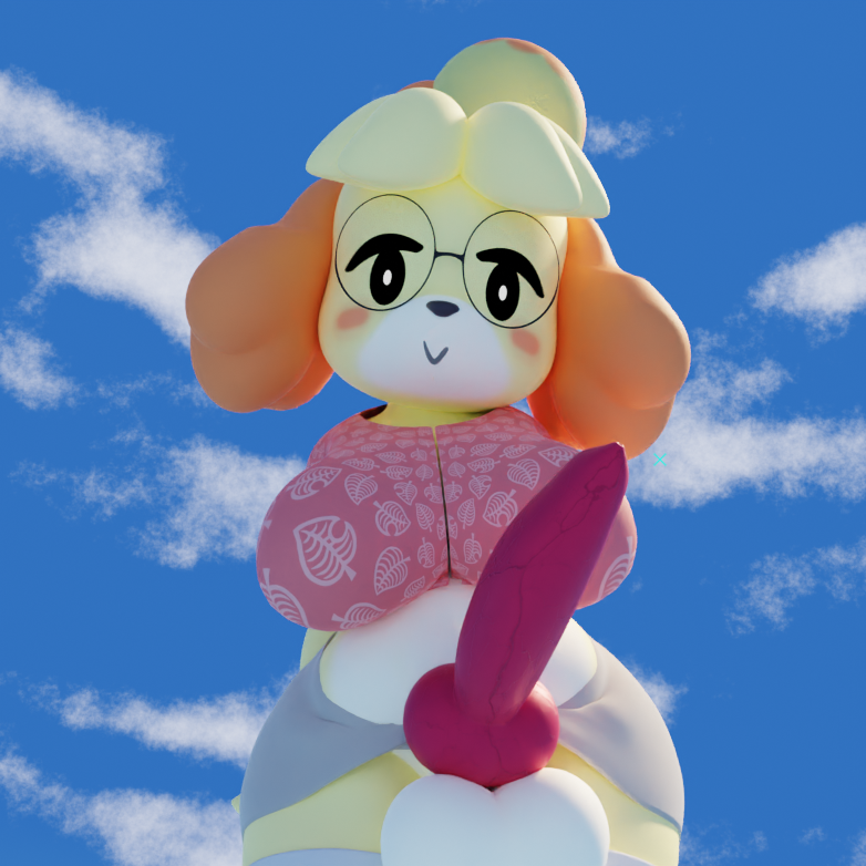 3d_(artwork) animal_crossing animal_genitalia animal_penis anthro balls big_balls big_breasts big_penis blue_sky blush breasts canid canine canine_genitalia canine_penis canis clothed clothing cloud digital_media_(artwork) domestic_dog erection eyewear front_view fur furfnsfw genitals glasses gynomorph hair huge_cock intersex isabelle_(animal_crossing) knot looking_at_viewer looking_down mammal nintendo penis shadow shih_tzu sky smile solo thick_thighs toy_dog vein veiny_penis wide_hips yellow_body yellow_fur