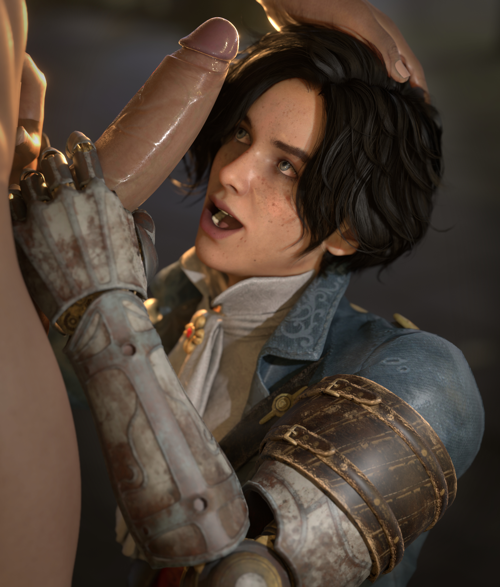 2boys, 3d, artist request, big penis, black hair, blowjob, blue eyes, clothed, clothed male, clothed male nude male, clothed/nude, cock, completely nude, cute male, dick, femboy, freckles, fully clothed, gay, hand on head, hand on penis, lies of p, looking at penis, looking up, male, male focus, male only, male/male, mechanical, mechanical arm, nude, nude male, on floor, on knees, open mouth, penis, penis grab, pinocchio (lies of p), shiny skin, smile, submissive, submissive male, twink, yaoi