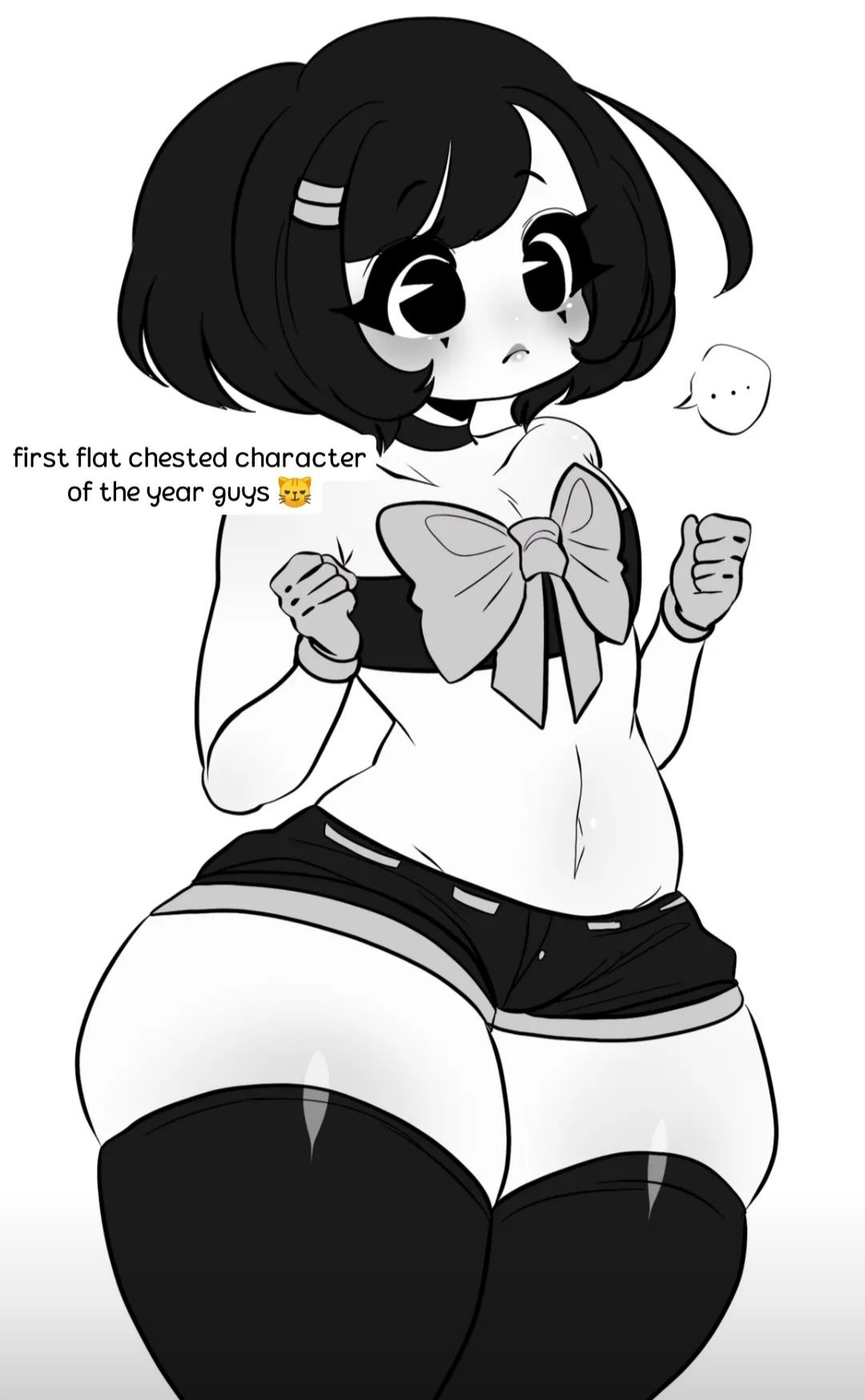 ass, asshushie, breasts, female, flat chest, huge ass, luvanely, mime, monochrome, oc, original, original artwork, original characters, small breasts, tagme, thick thighs, wide hips