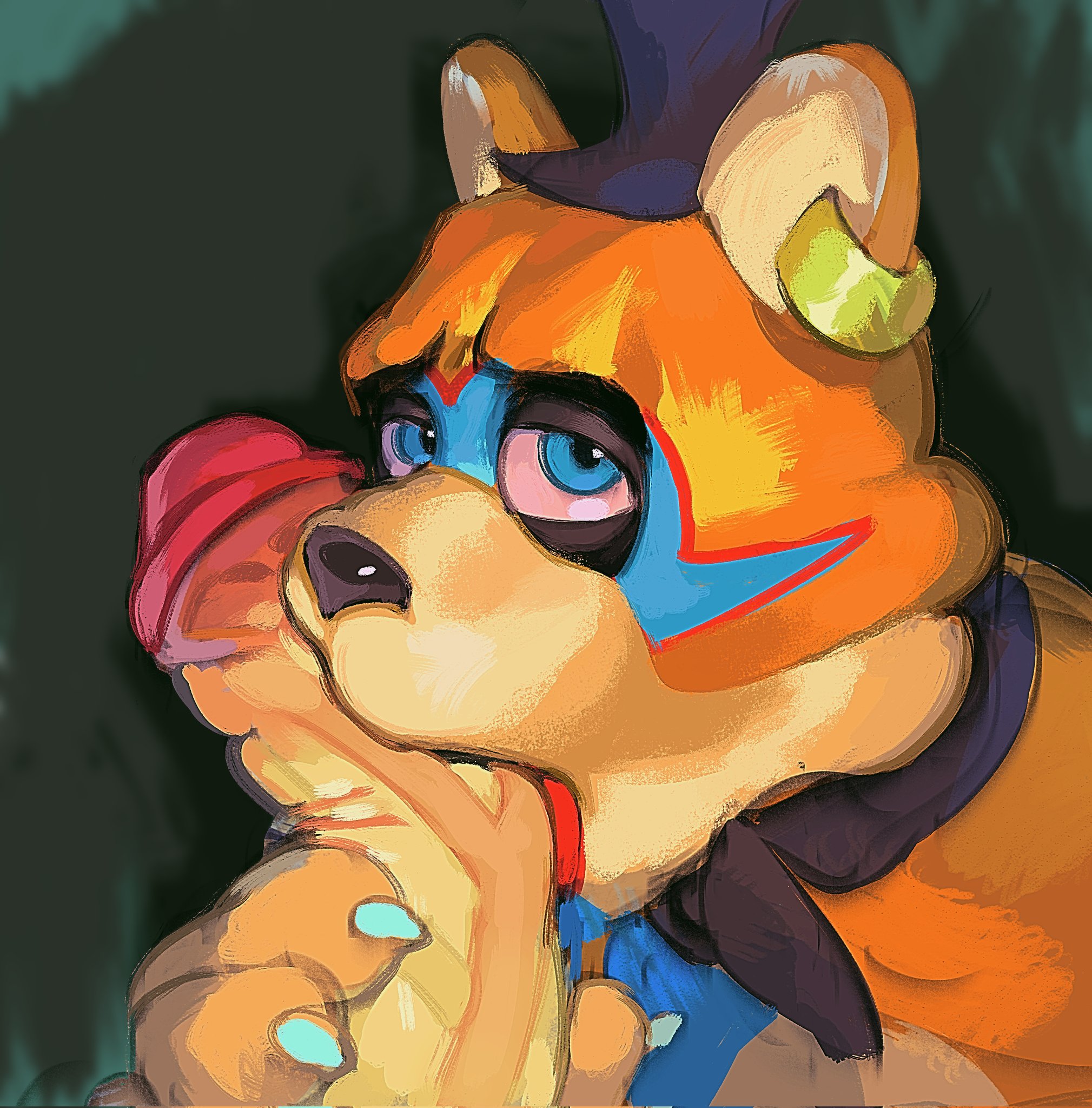 2boys, animatronic, anthro, balls, bear, blue eyes, erection, faceless male, five nights at freddy's, five nights at freddy's: security breach, fnaf, furry, gay, glamrock freddy (fnaf), humanoid, kogito, looking at viewer, male, male only, male/male, muscular, nude, penis, pov, sex, sucking