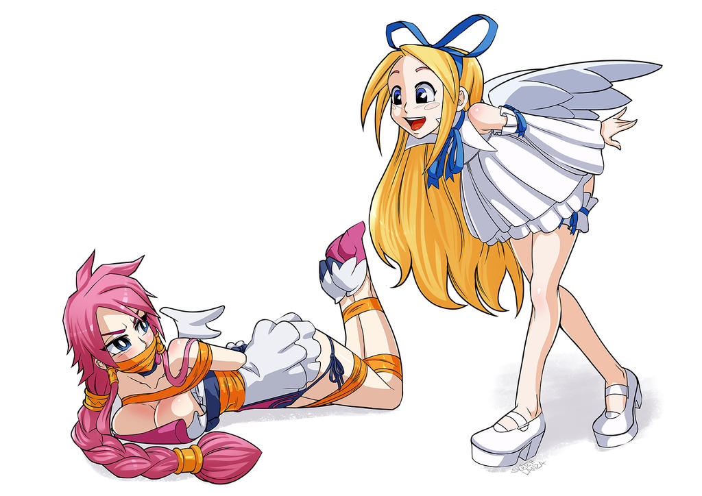 angel angel_wings artina bound_legs bound_wrists breasts cleavage disgaea disgaea_4 flonne gag gagged large_breasts nippon_ichi_software rope rope_bondage thunkstudio tied_up