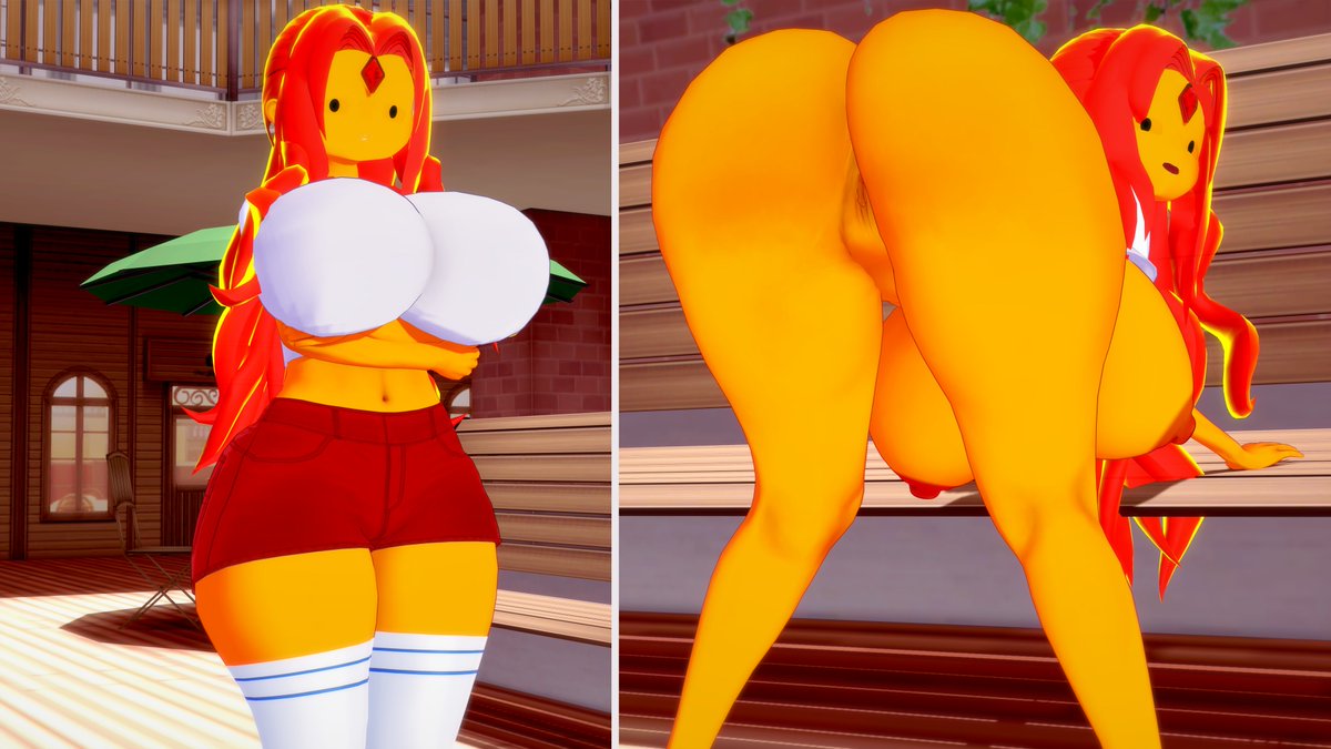 1girls 2023 adventure_time albyon areola arms_under_breasts ass back_view bent_over big_ass big_breasts bottomless breast_support breasts curvy curvy_figure dark_areola dot_eyes female fire_hair flame_hair flame_princess front_view gem huge_breasts koikatsu large_breasts long_hair mob_face nipples orange_body princess pussy rear_view red_shorts royalty shirt_up solo solo_focus thighhighs top_heavy vagina white_shirt wide_hips