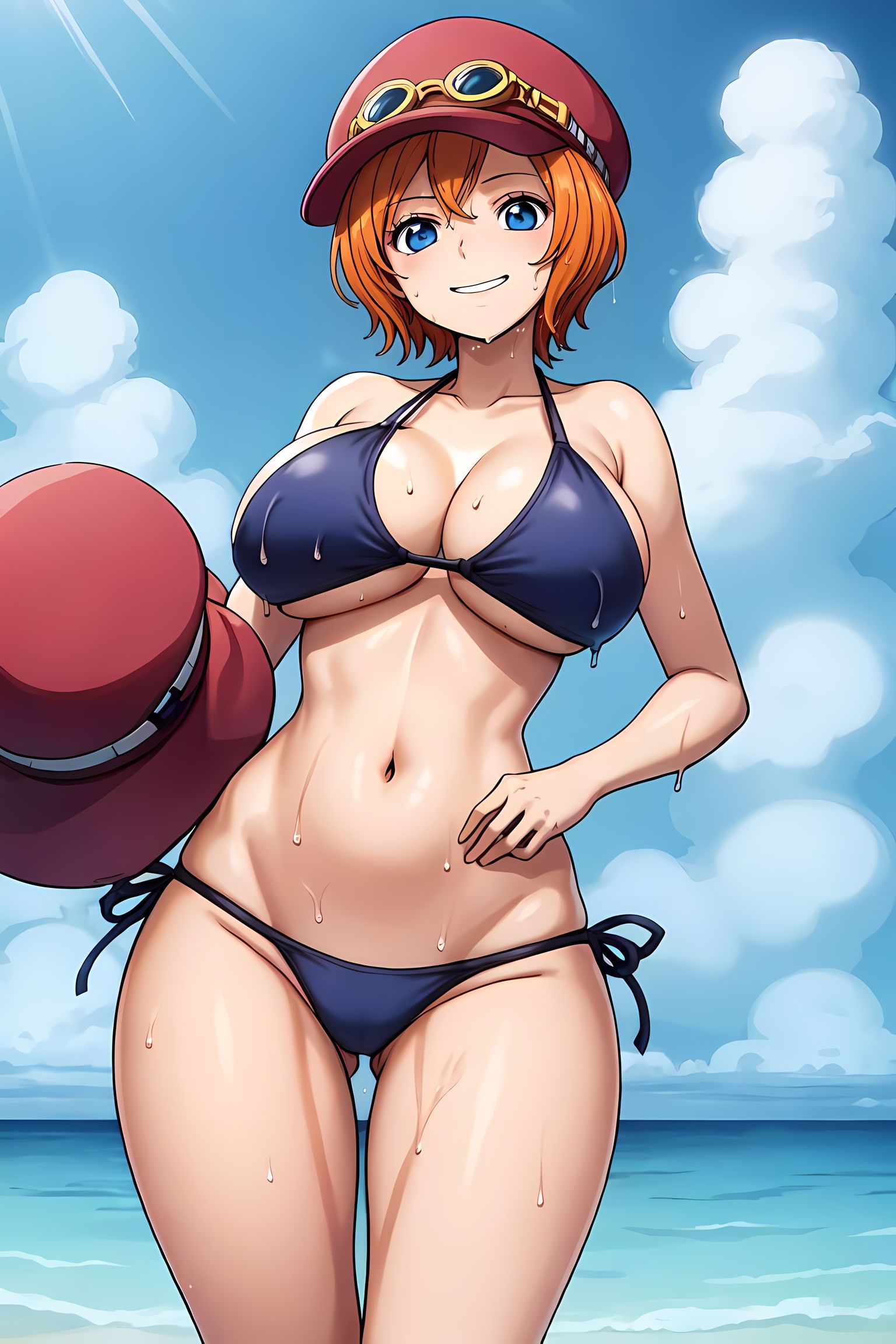 1girls, ai generated, bikini, breasts, curvy body, curvy female, curvy figure, female, female focus, female only, huge breasts, koala (one piece), looking at viewer, mimi ai, one piece, orange hair, orange-haired female, redhead, seductive look, short hair, stable diffusion, swimsuit, voluptuous, voluptuous female