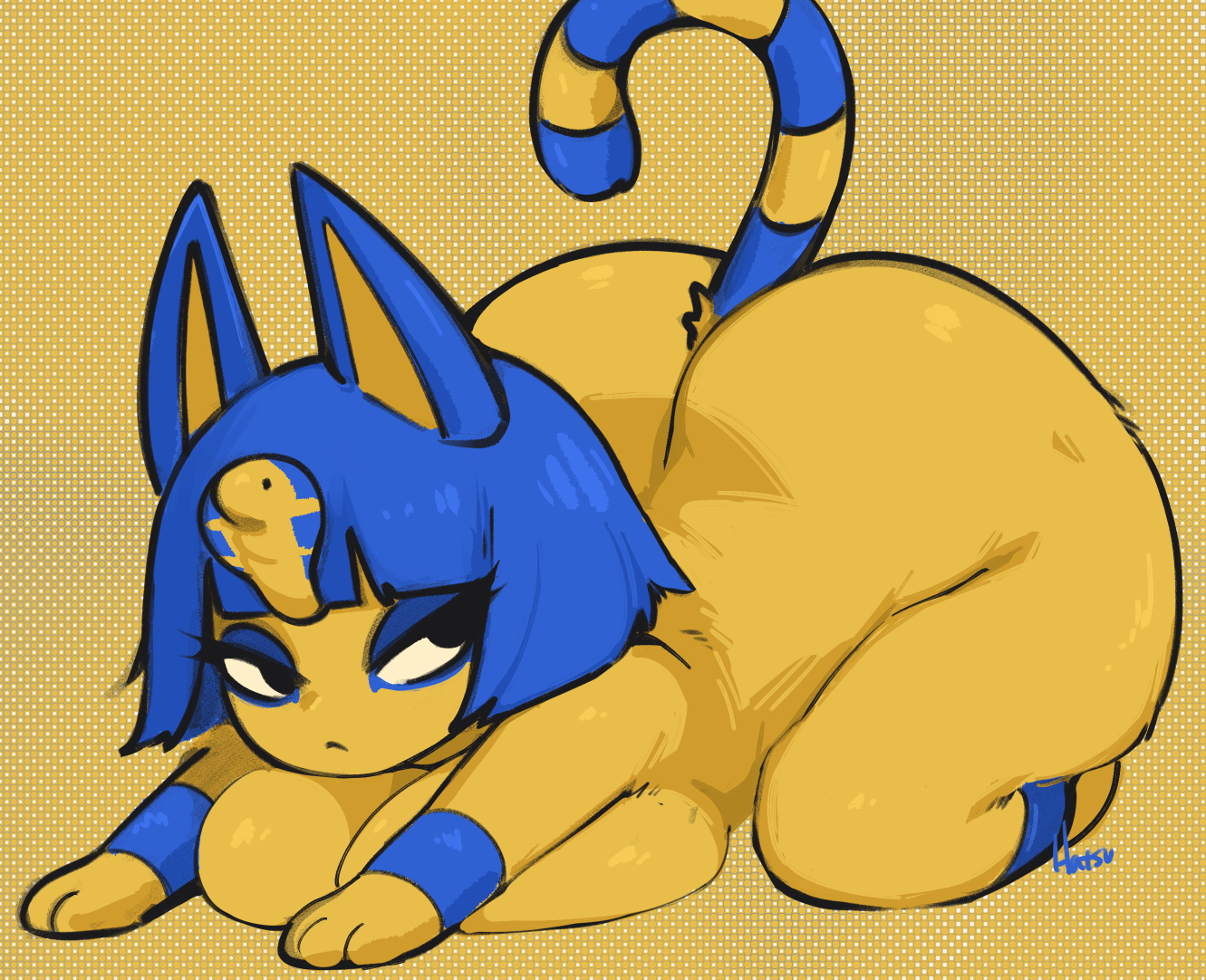 animal crossing, ankha, anthro, ass, big ass, big breasts, breasts, female, fur, hatsumiilkshake, nintendo, nude, solo, tail