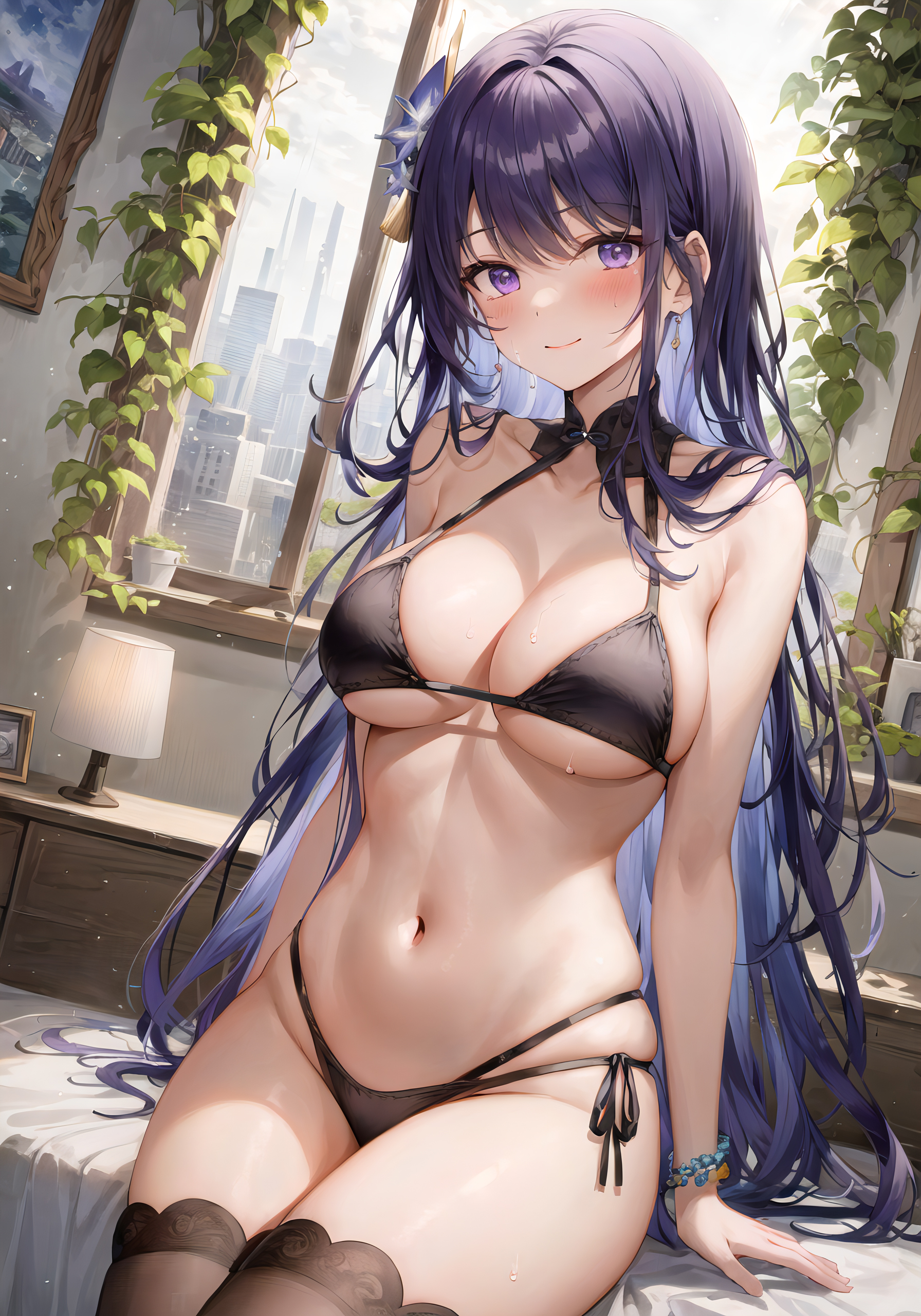 1girls, ai generated, breasts, curvaceous, curvy body, curvy figure, female, genshin impact, hi res, huge breasts, lingerie, long hair, raiden shogun, solo female, solo focus, stable diffusion, violet hair, voluptuous, voluptuous female, yuanyuan ai