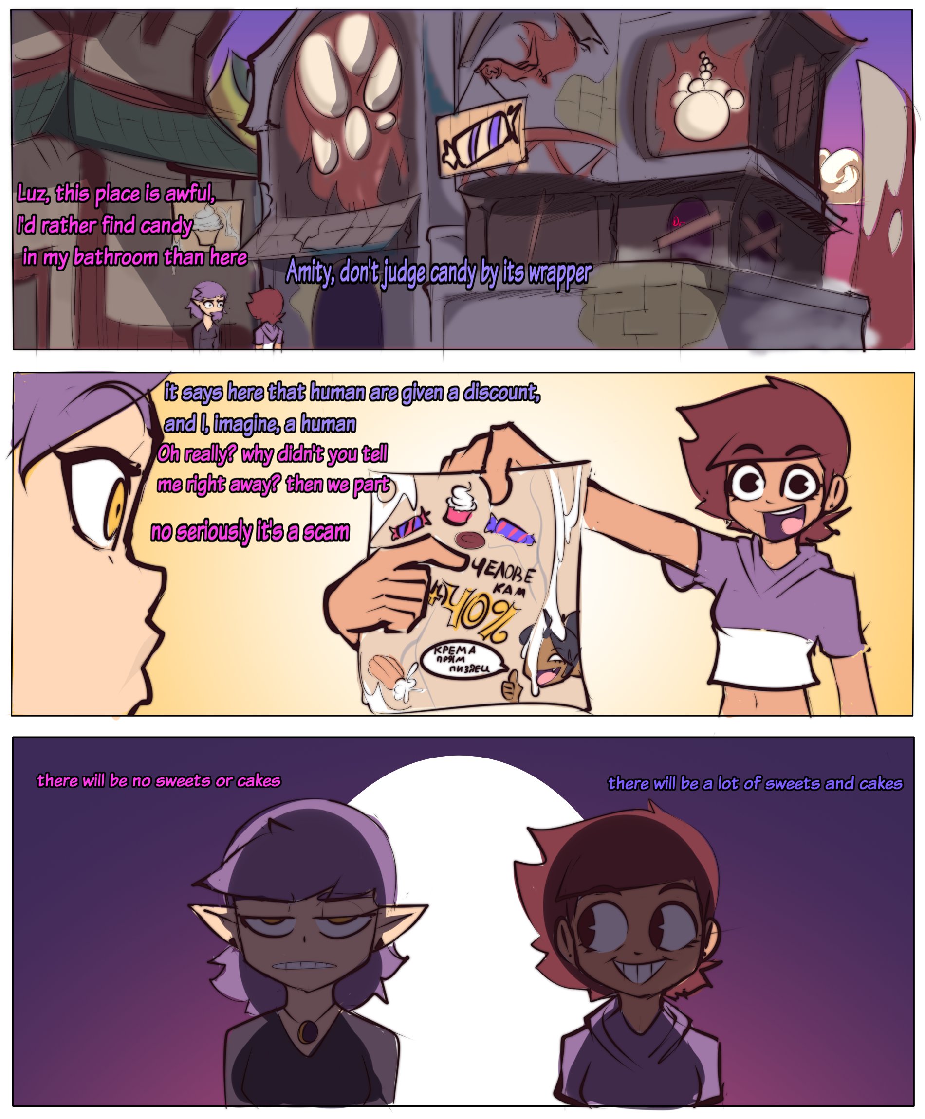 2girls, amity blight, brown hair, dgoger, elf ears, female, female only, luz noceda, multiple females, multiple girls, pac-man eyes, pink hair, purple hair, straight hair, tagme, the owl house