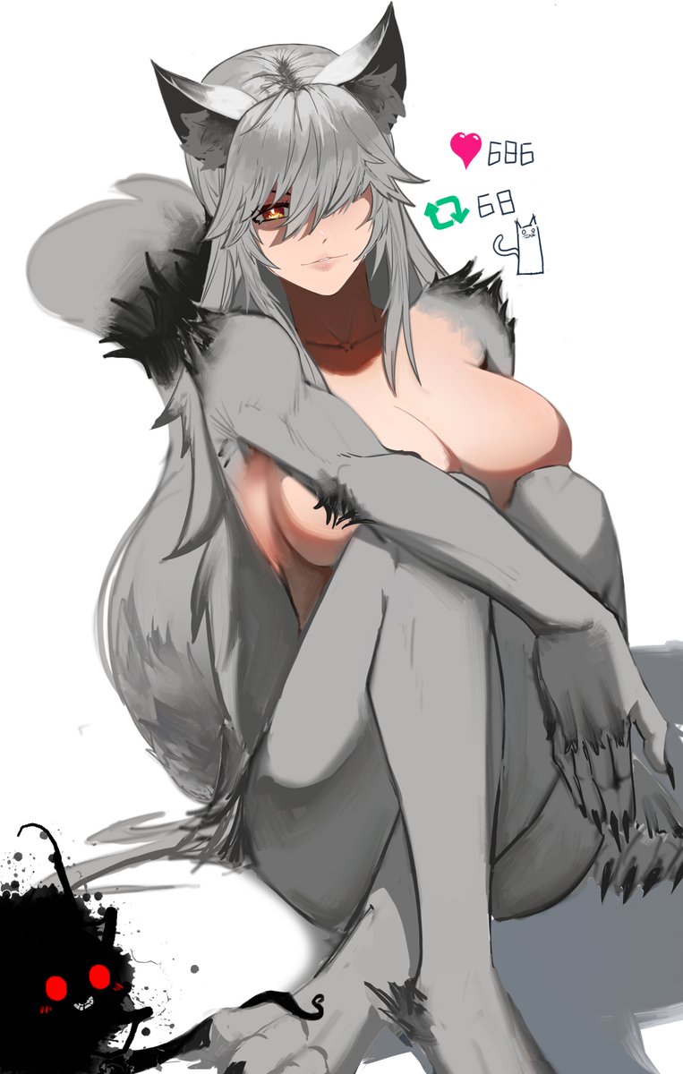 1girls animal_ears breasts clawed_fingers clawed_hands clawed_toes claws cleavage completely_nude completely_nude_female female female_only fur furry furry_arms furry_ears furry_legs grey_fur grey_hair hair_over_one_eye huge_breasts kemonomimi large_breasts light-skinned_female light_skin like_and_retweet madfloofa nude nude_female red_eyes semi-anthro semi-feral solo solo_female transformation virtual_youtuber vshojo werewolf wolf wolf_ears wolf_girl wolf_tail zentreya