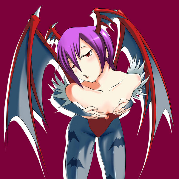 clothing covering_breasts darkstalkers flat_chest head_wings lilith_aensland pettanko succubus tagme torotoro