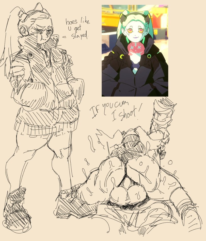 1boy, ass, clothing, cowgirl position, cyberpunk: edgerunners, female, huge ass, human, jacket, male, outerwear, pale skin, penis, rebecca (edgerunners), sex, shinobupp, straight, threatening