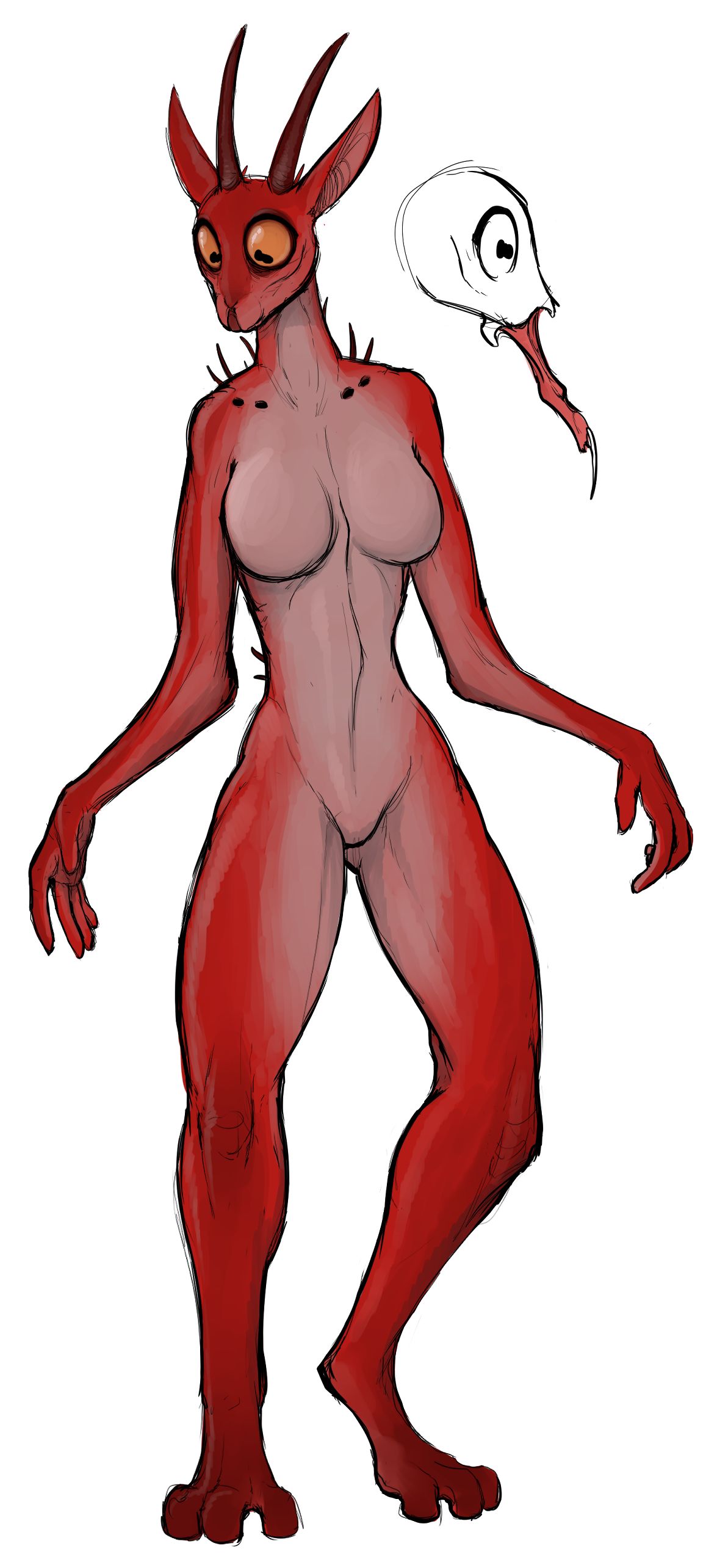 3_toes breasts horn humanoid keadonger medium_breasts nude scp-2636 scp_foundation simple_background thick_thighs white_background