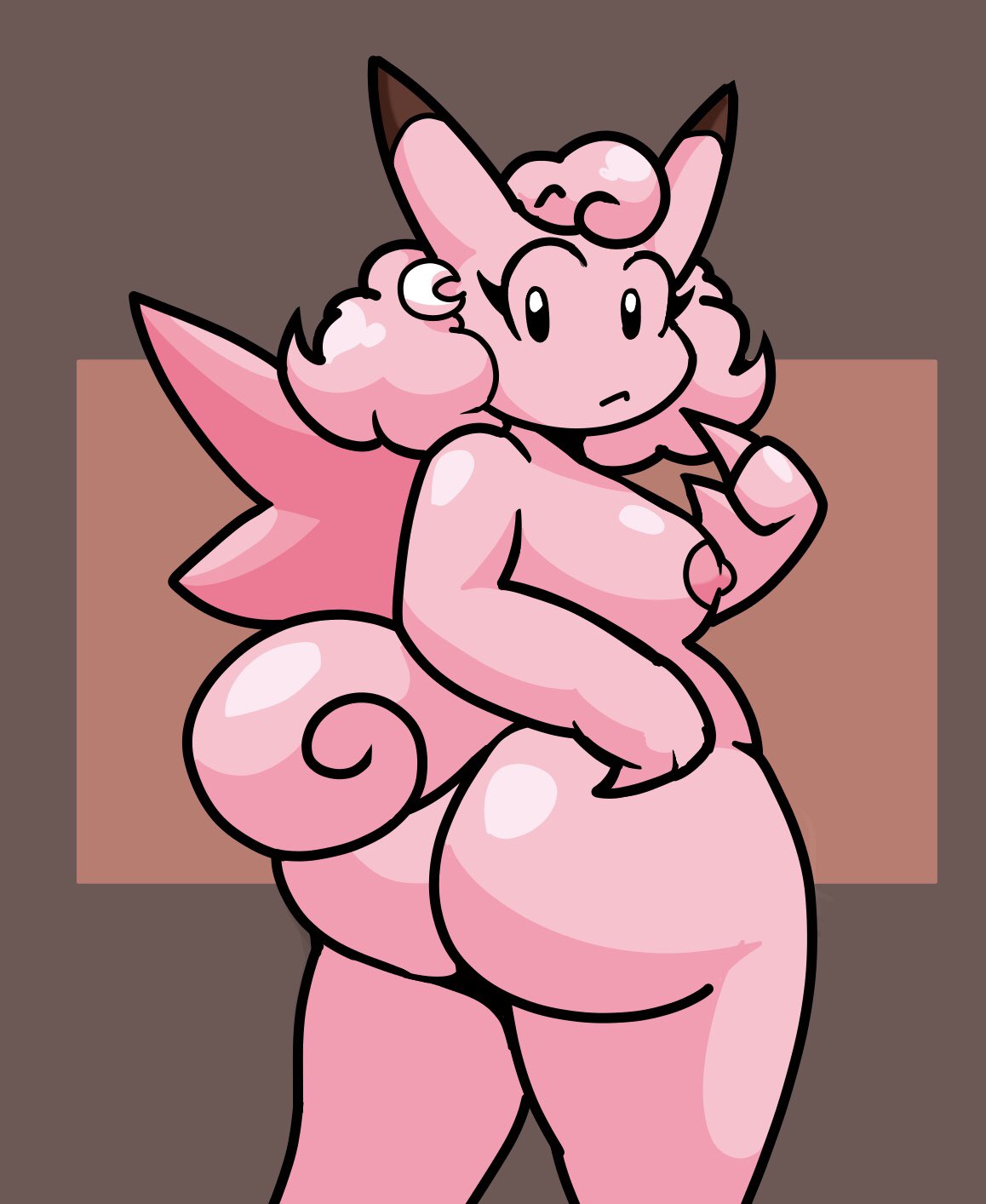 anthro areola areolae ass breasts bubble_butt butt_crack clefable fat_ass futanari kai_(tomfoolery) looking_at_viewer looking_back nipples pink_skin pokemon pokemon_(species) rule_63 simple_background tomfooleryarts tommytornado