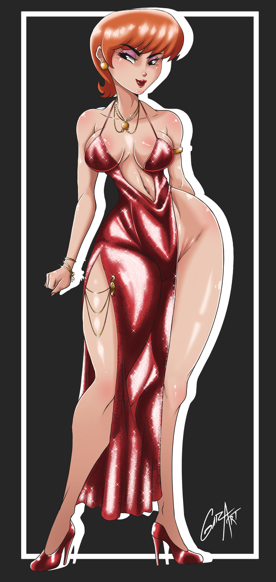 1girls, armwear, big breasts, black eyes, bracelet, breasts, cleavage, dexter's laboratory, dexter's mom, dress, female, female only, full body, gatzdon, hair, heels, high heels, hips, huge breasts, legs, lips, lipstick, mature, mature female, milf, mother, necklace, neckwear, orange hair, red dress, red lips, red lipstick, short hair, skimpy, skimpy dress, solo, solo female, thick lips, thick thighs, thighs, wide hips