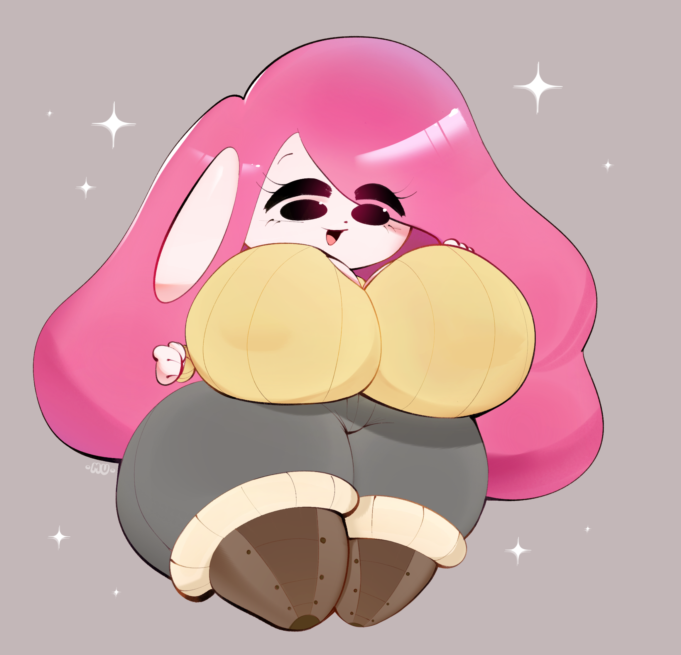 1girls, anthro, ass, big ass, big breasts, big hair, breasts, bunny, cleavage, cleavage cutout, clothed, copyright request, female, female focus, female only, furry, hand on breast, hips, huge ass, huge breasts, hyper, lagomorph, lagomorph humanoid, large ass, large breasts, layla (mu111777), mu111777, no bra, pink hair, rabbit, shortstack, sparkles, sweater, thick thighs, thighs, wide hips