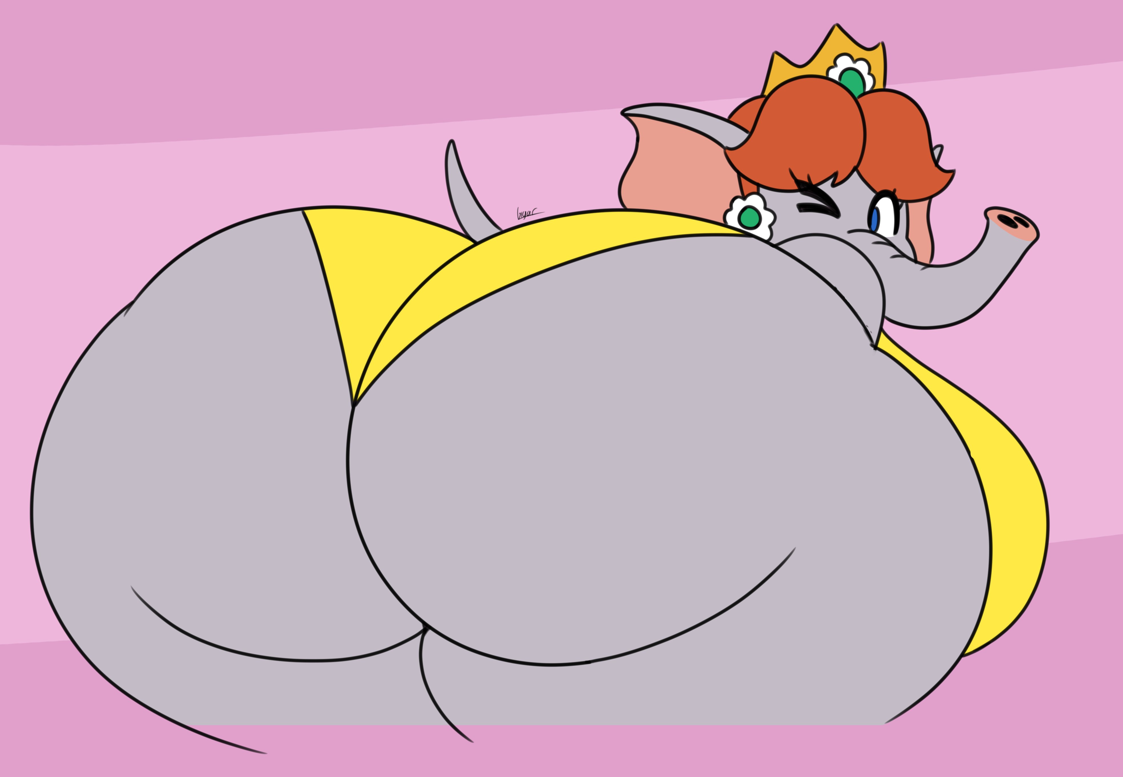1girls, anthro, ass, big ass, big breasts, breasts, bubble ass, bubble butt, dorahden, elephant, elephant daisy, female, female only, huge ass, mario (series), nintendo, princess daisy, super mario bros. wonder, tagme