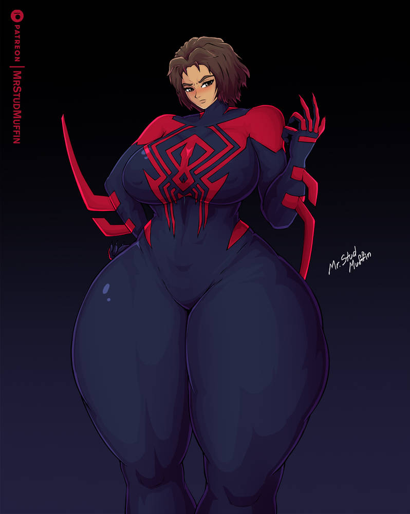 big_ass big_breasts big_butt big_thighs female genderswap_(mtf) marvel miguel_o'hara mrstudmuffin rule_63 serious serious_look solo spider-man:_across_the_spider-verse spider-man_2099 spider-woman_2099 superheroine tight_clothing tight_fit