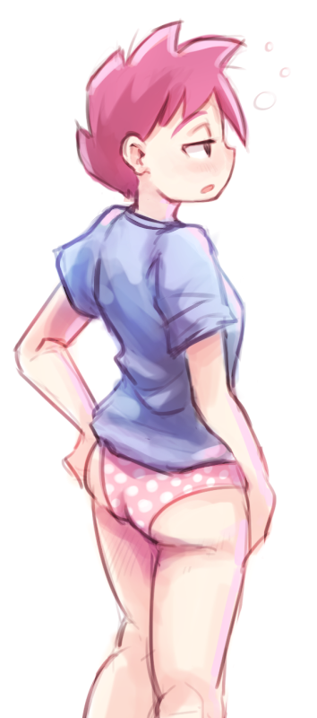 1girls ass butt female female_only kumatora mother_(series) mother_3 nintendo no_pants panties pink_panties polka_dot polka_dot_panties print_panties shirt solo standing unknown_artist white_background