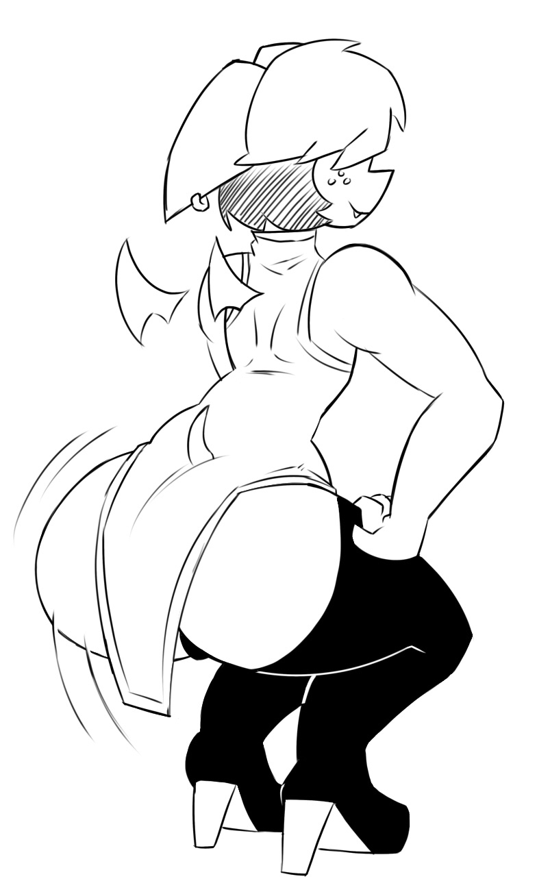 1boy anthro ass back_view bat_ears bat_wings big_ass casey_(gr8p_ju1ce) cheongsam chinese_dress ears_down femboy freckles gr8p_ju1ce grapejuicerulez hair_over_eyes hands_on_thighs high_heel_boots high_heels male male_only monochrome motion_lines non-human oerba_yun_fang original original_character rear_view short_hair solo solo_male squatting tail thick_thighs thigh_boots thighhighs twerking