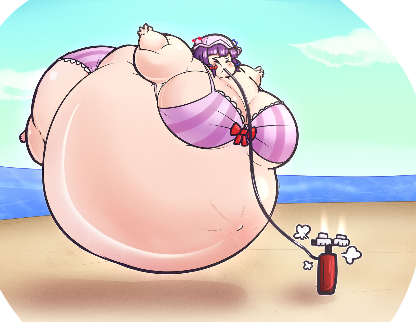 1girls, 2d, 2d (artwork), air inflation, ass, ass expansion, beach, belly expansion, belly inflation, big ass, big belly, big breasts, big butt, bike pump, bikini, breast expansion, breast growth, breast growth (enlargement), breast inflation, breasts, butt expansion, butt inflation, female, female only, full body inflation, gigantic ass, gigantic belly, gigantic breasts, gigantic butt, hose, hose in mouth, hose inflation, huge ass, huge belly, huge breasts, huge butt, hyper ass, hyper belly, hyper breasts, hyper butt, inflated ass, inflated belly, inflated breasts, inflation, inflation fetish, large ass, large belly, large breasts, large butt, light skin, light-skinned female, lluxury, patchouli knowledge, pump, purple bikini, purple bra, purple hair, purple swimsuit, solo, solo female, solo focus, spherical inflation, touhou