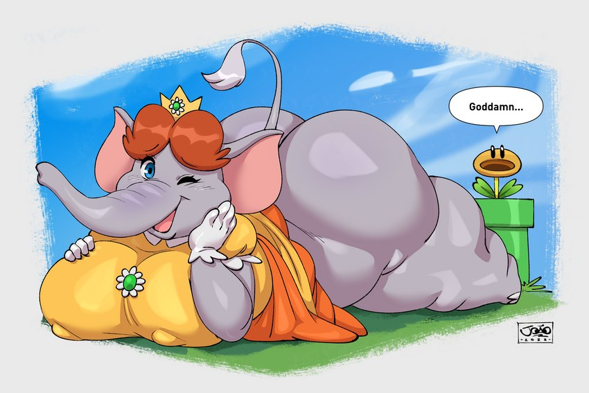 1girls anthro big_butt clothing dress elephant elephant_daisy female huge_ass joaoppereiraus mario_(series) princess_daisy super_mario_bros._wonder talking_flower_(super_mario_bros._wonder)