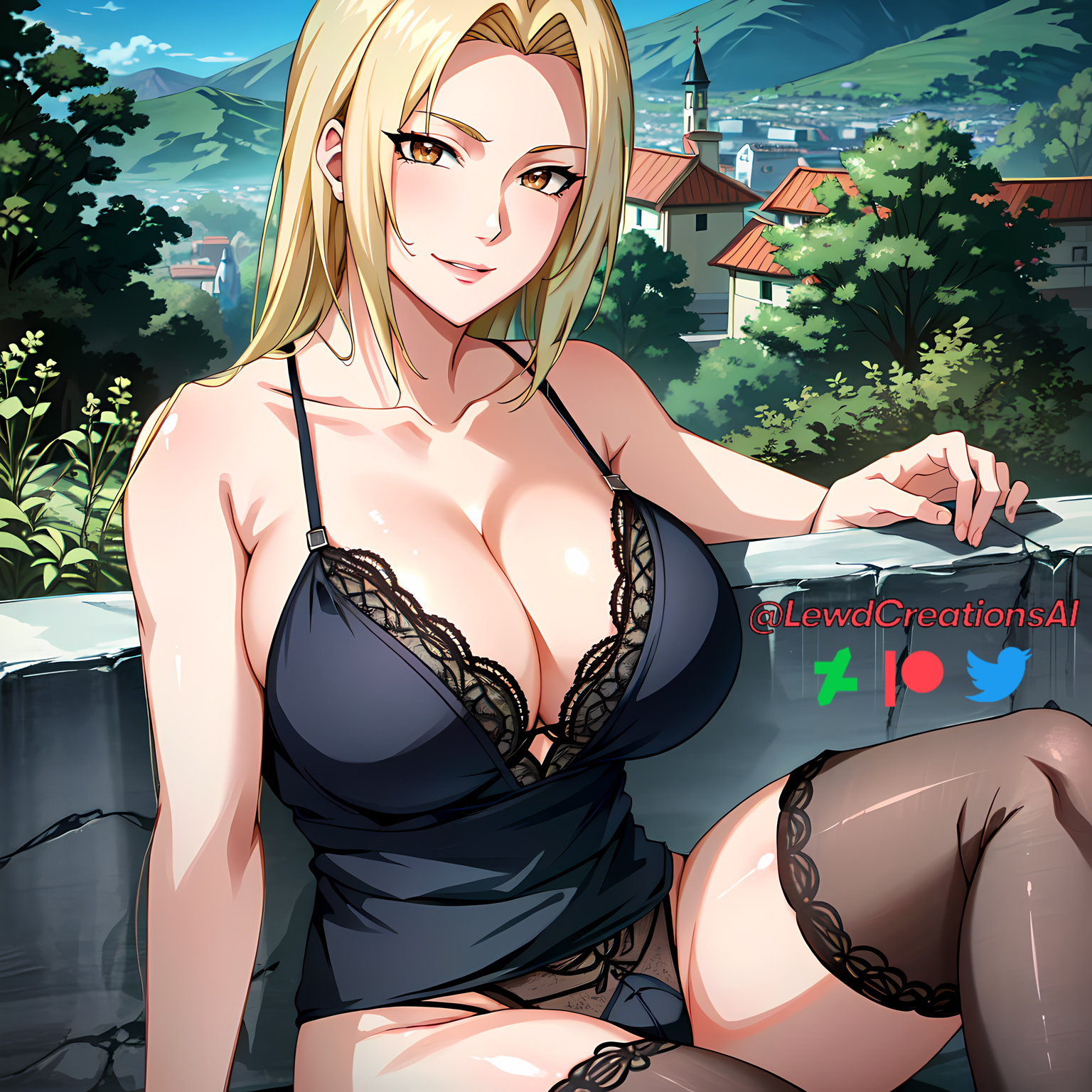 1girls, ai generated, big breasts, blonde hair, blush, breasts, female, female only, huge breasts, jordan53, large breasts, lewdcreationsai, lingerie, makeup, mature, mature female, mommy, naruto, naruto (series), naruto shippuden, oppai, panties, pinup, plump, pose, posing, solo, solo focus, stable diffusion, stockings, thighhighs, top heavy, tsunade